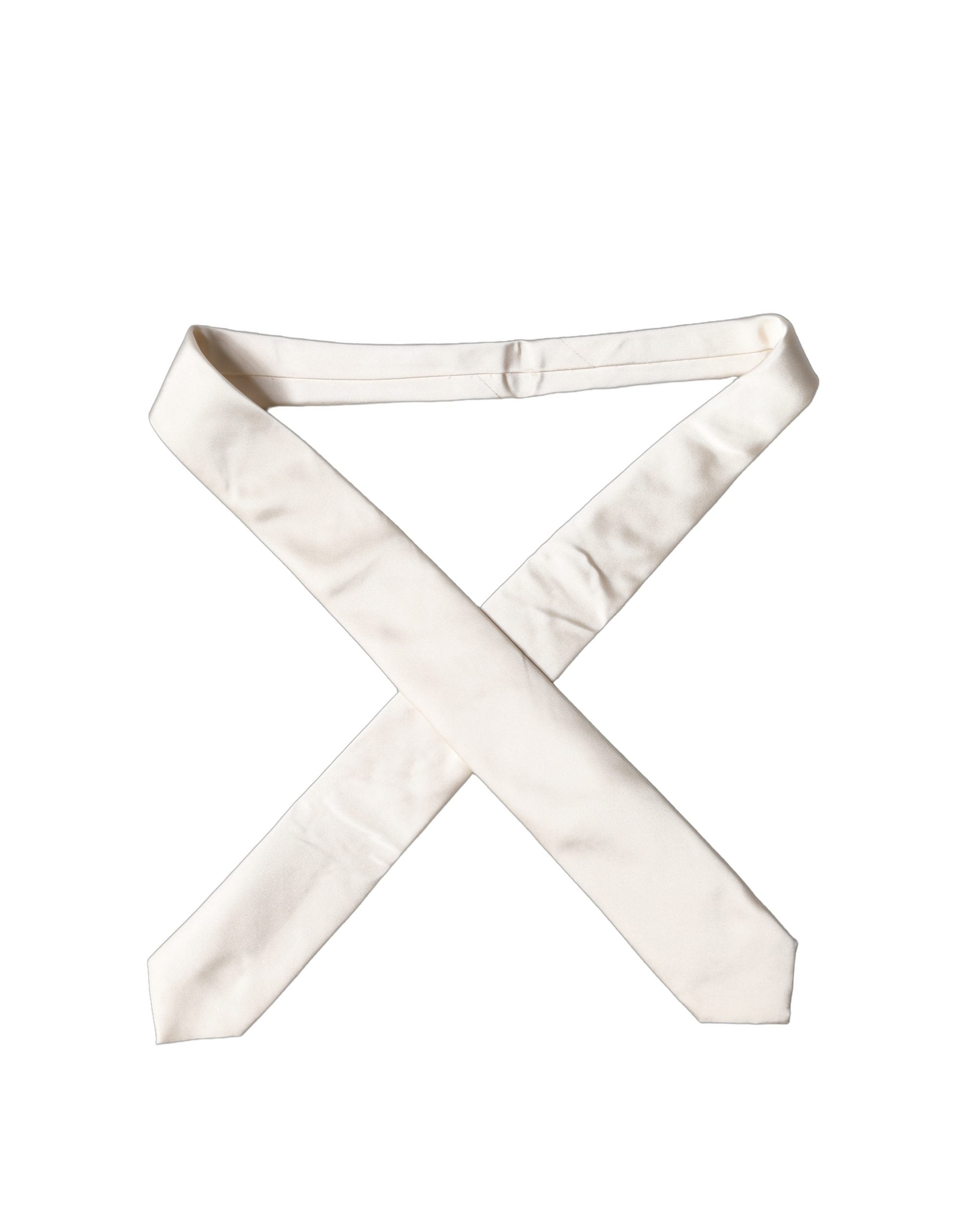 Dolce & Gabbana Off White Satin Silk Adjustable Women Tied Necktie Tie