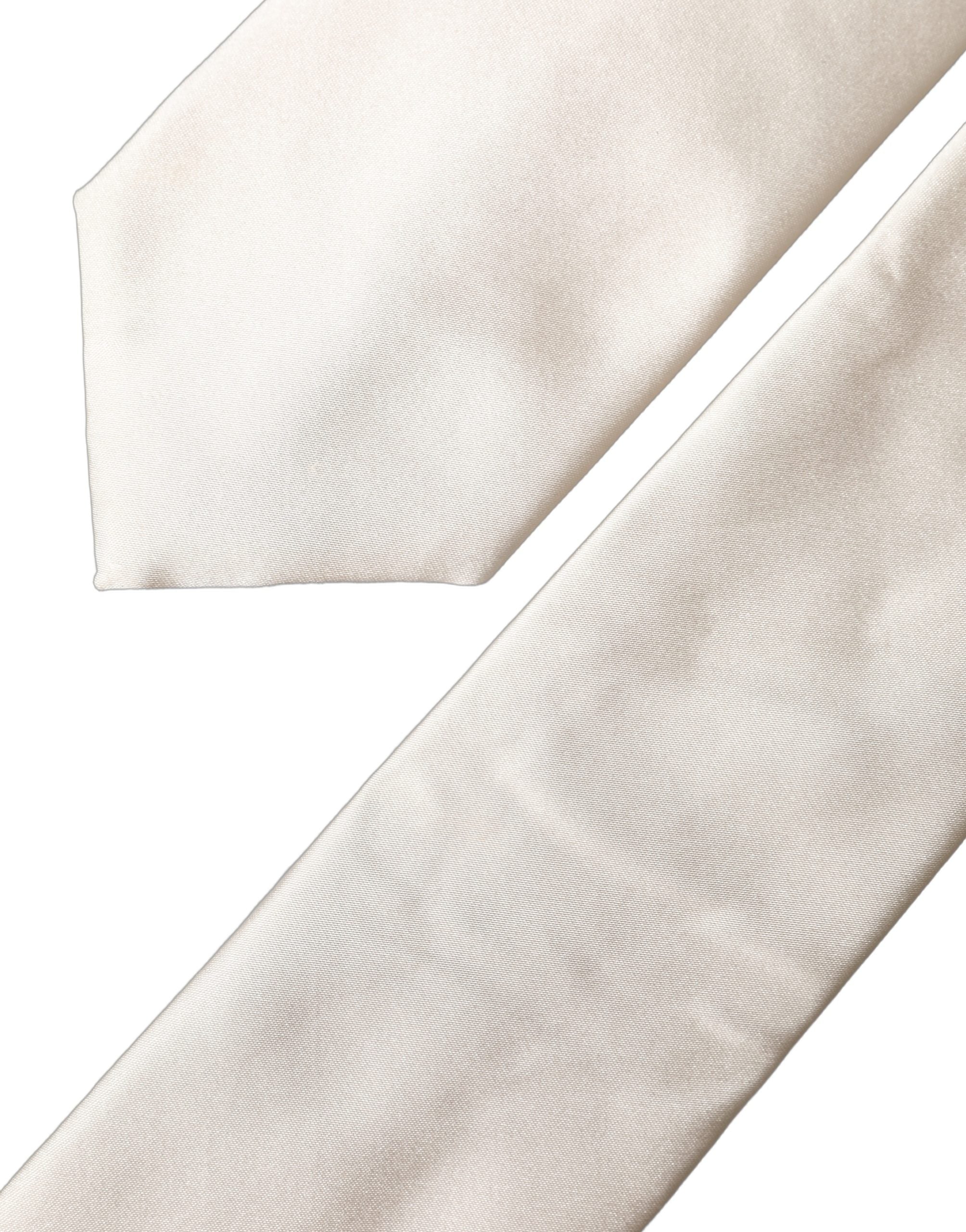Dolce & Gabbana Off White Satin Silk Adjustable Women Tied Necktie Tie