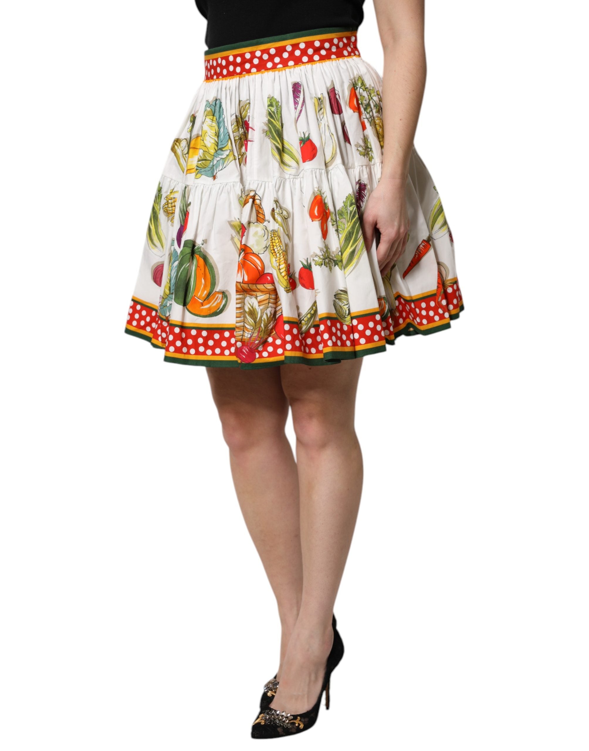 Dolce & Gabbana Multicolor Vegetable Print Short Poplin Mini Skirt