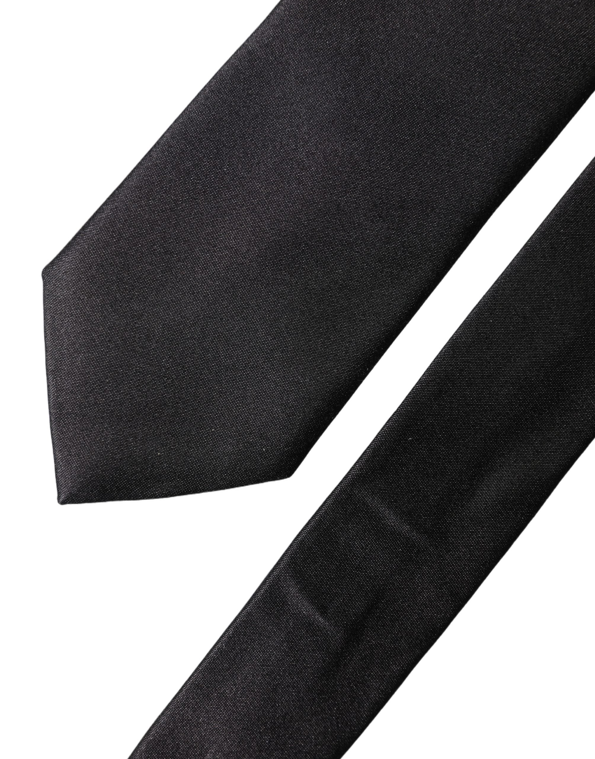 Dolce & Gabbana Black Solid Silk Satin Wide Adjustable Men Necktie Tie