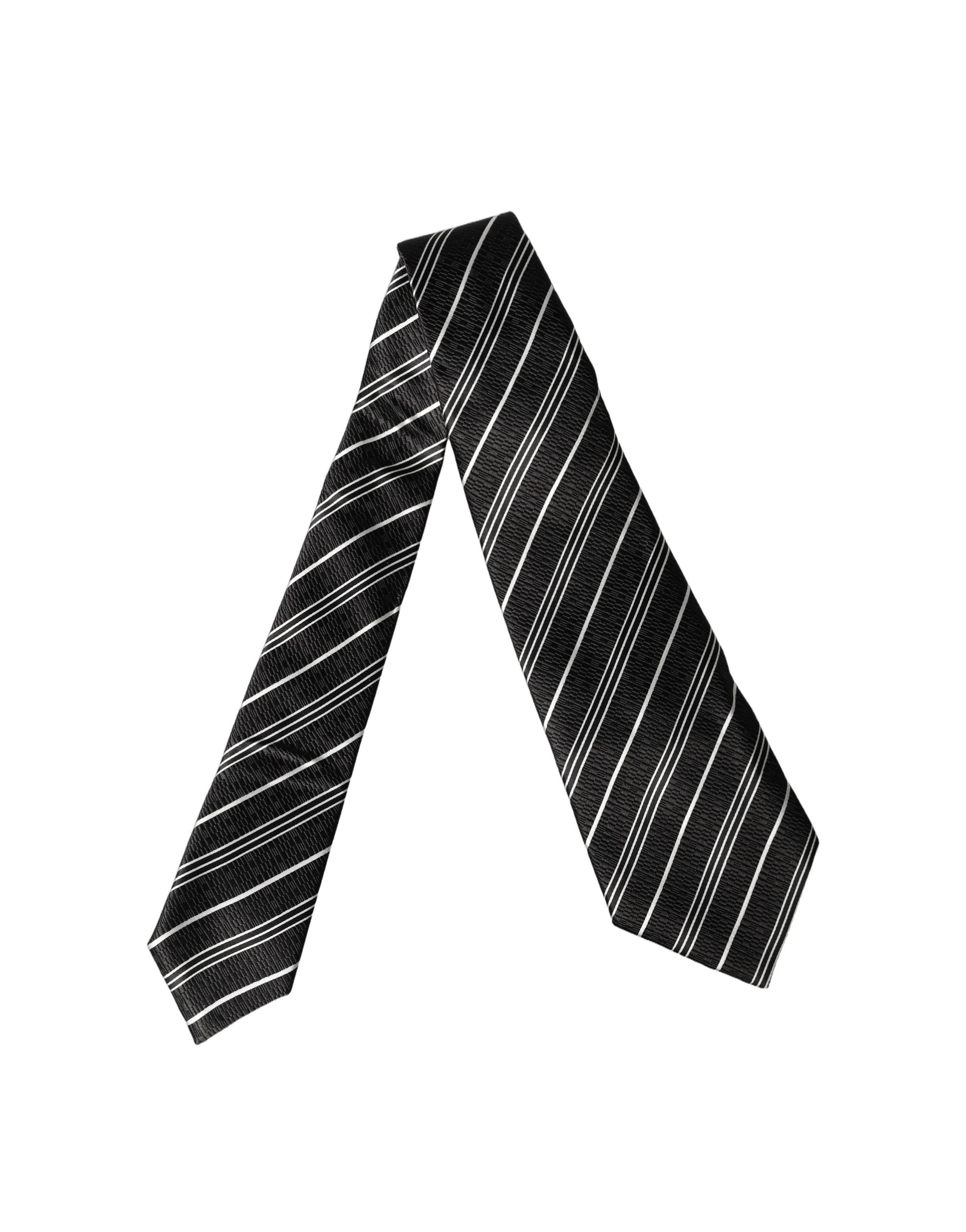 Dolce & Gabbana Black White Stripes Silk Adjustable Women Necktie Tie
