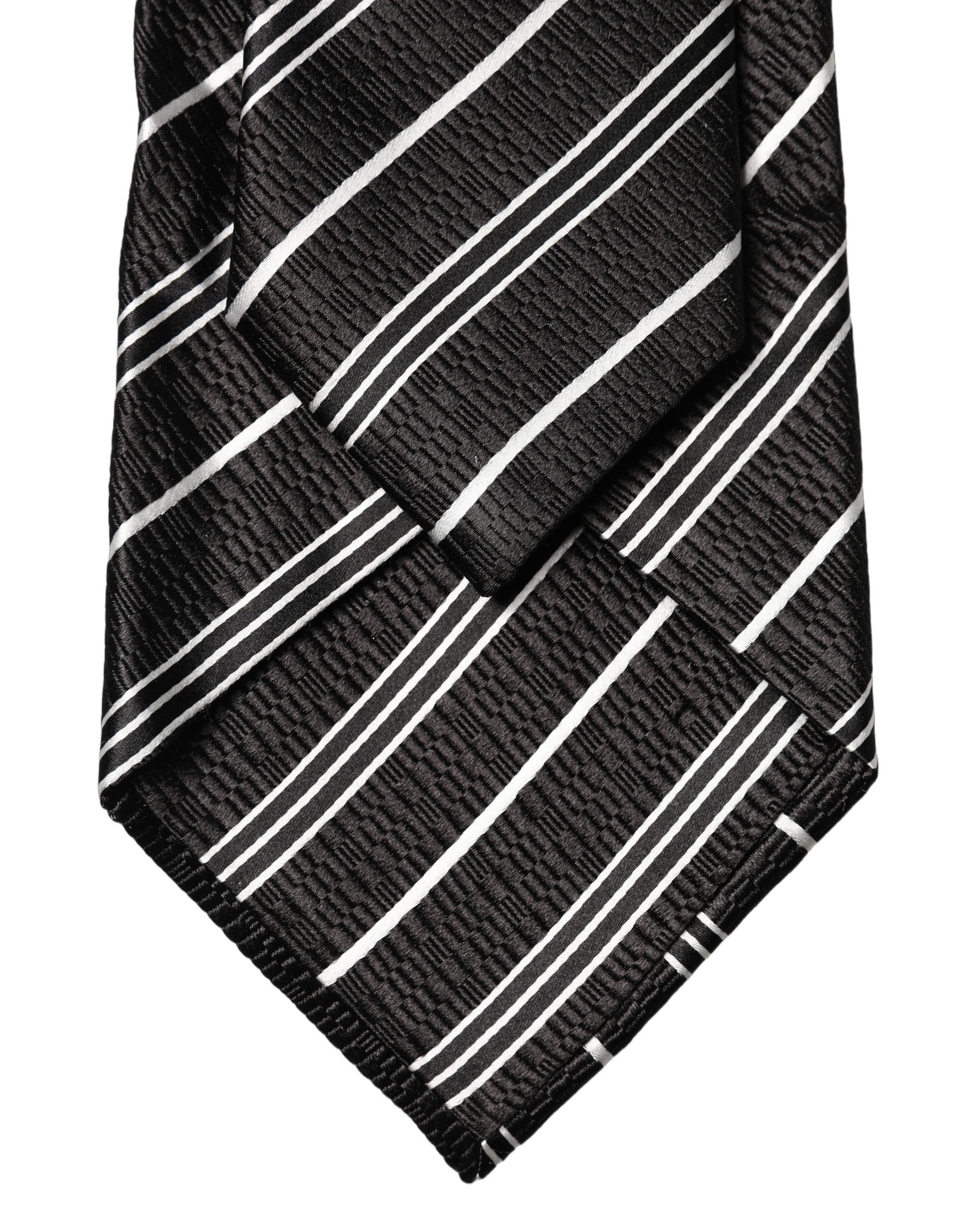 Dolce & Gabbana Black White Stripes Silk Adjustable Women Necktie Tie