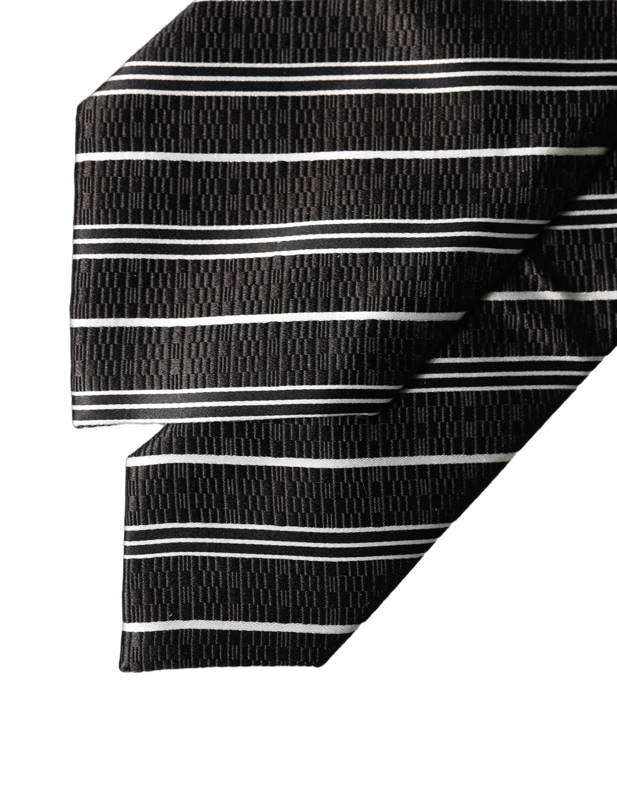 Dolce & Gabbana Black White Stripes Silk Adjustable Women Necktie Tie