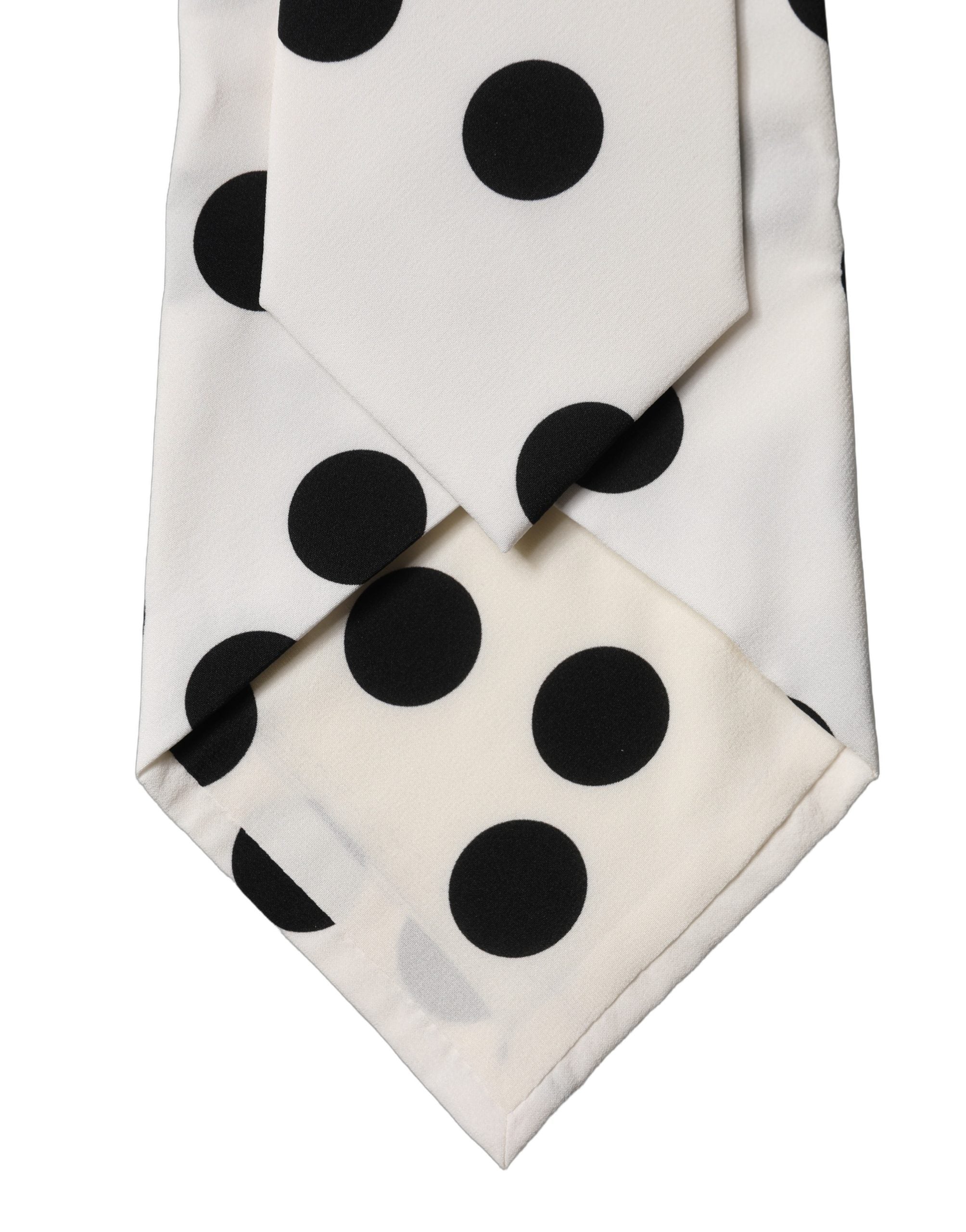 Dolce & Gabbana White Black Polka Dot Silk Adjustable Women Necktie Tie