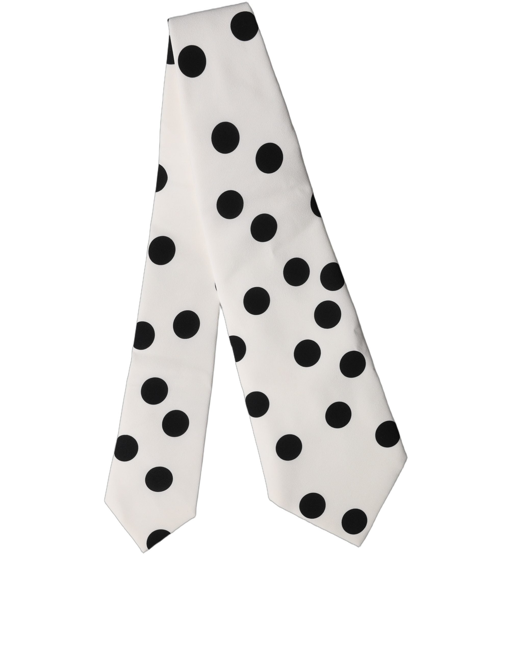 Dolce & Gabbana White Black Polka Dot Silk Adjustable Women Necktie Tie
