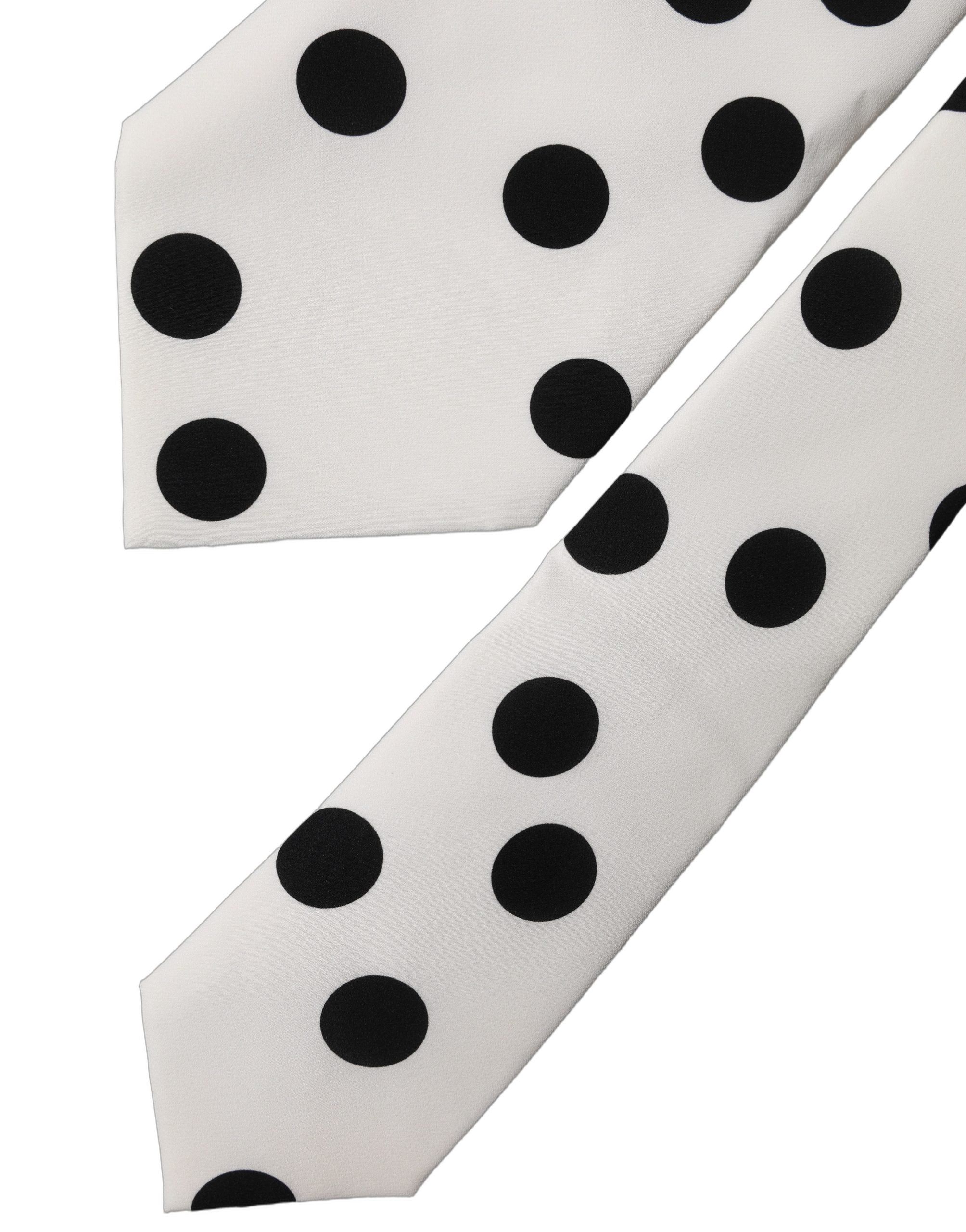 Dolce & Gabbana White Black Polka Dot Silk Adjustable Women Necktie Tie