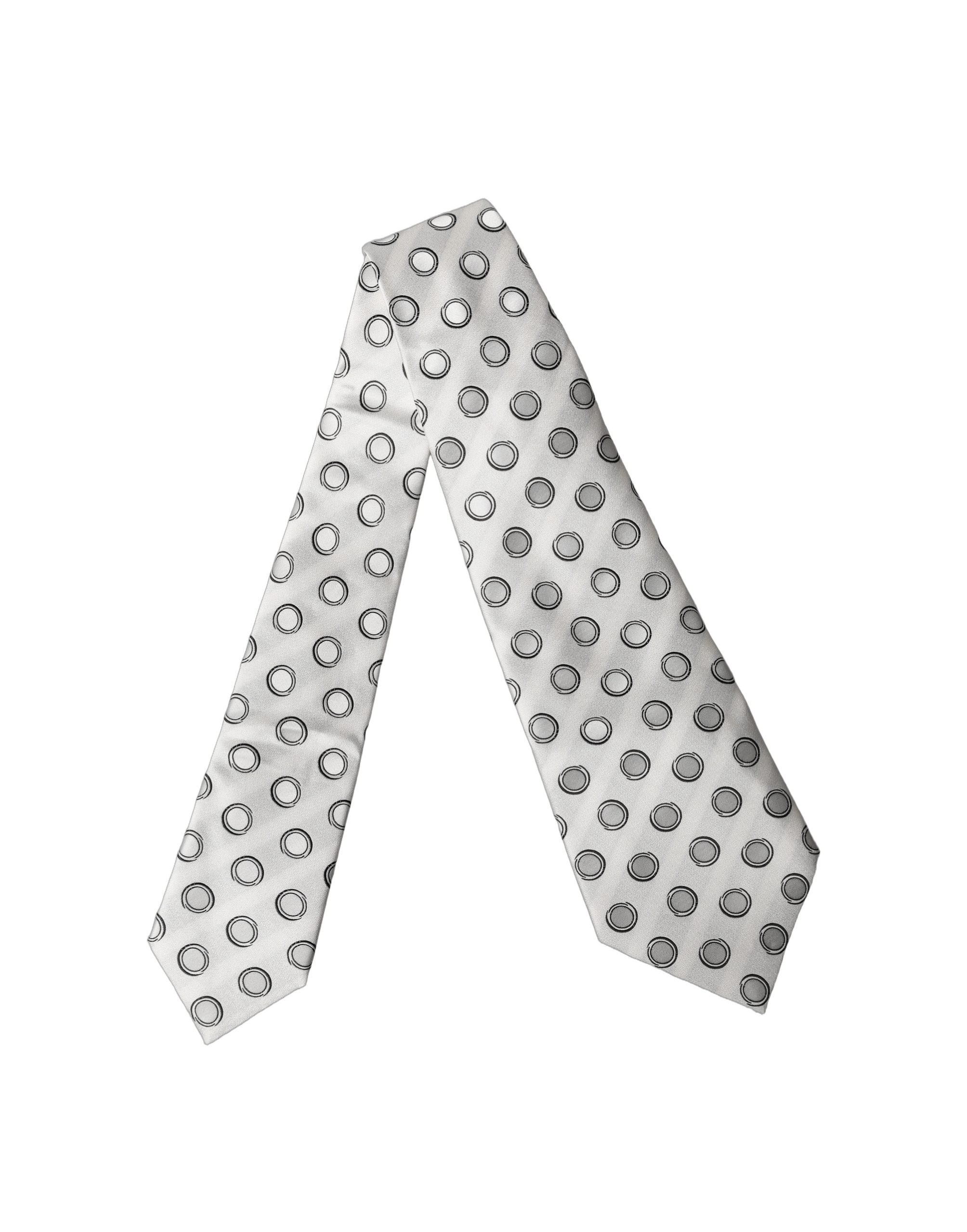 Dolce & Gabbana White Gray Polka Dot Silk Adjustable Women Necktie Tie