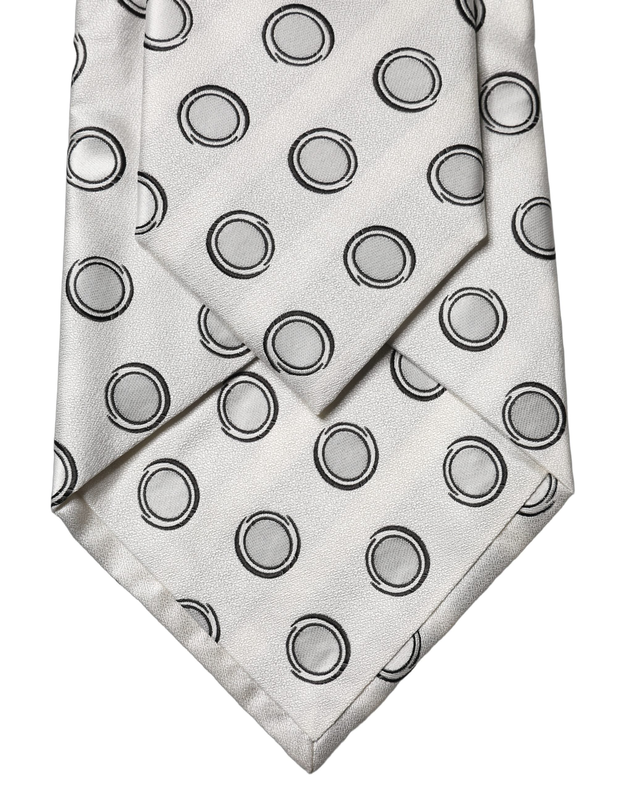 Dolce & Gabbana White Gray Polka Dot Silk Adjustable Women Necktie Tie
