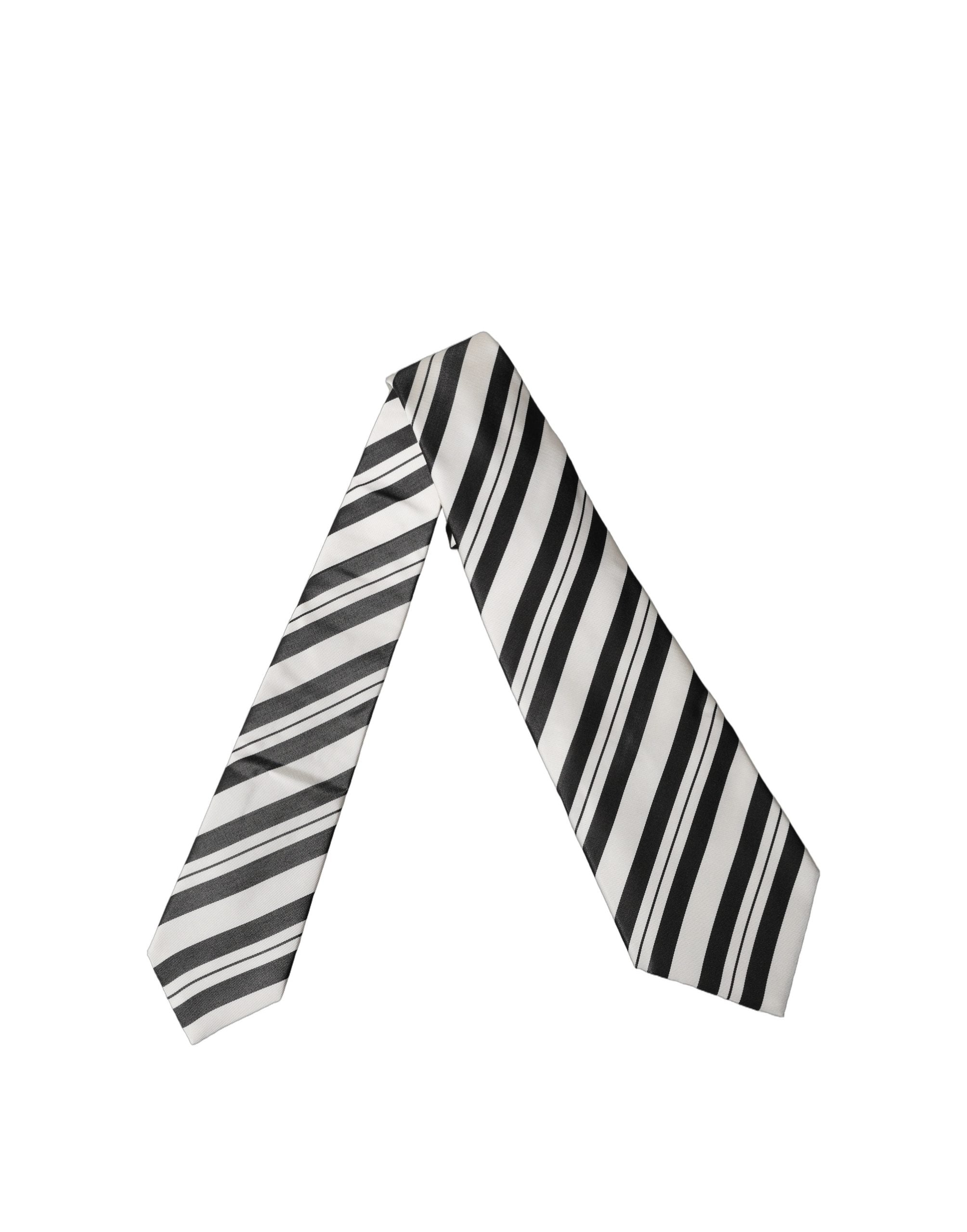 Dolce & Gabbana Black White Stripes Silk Adjustable Women Necktie Tie