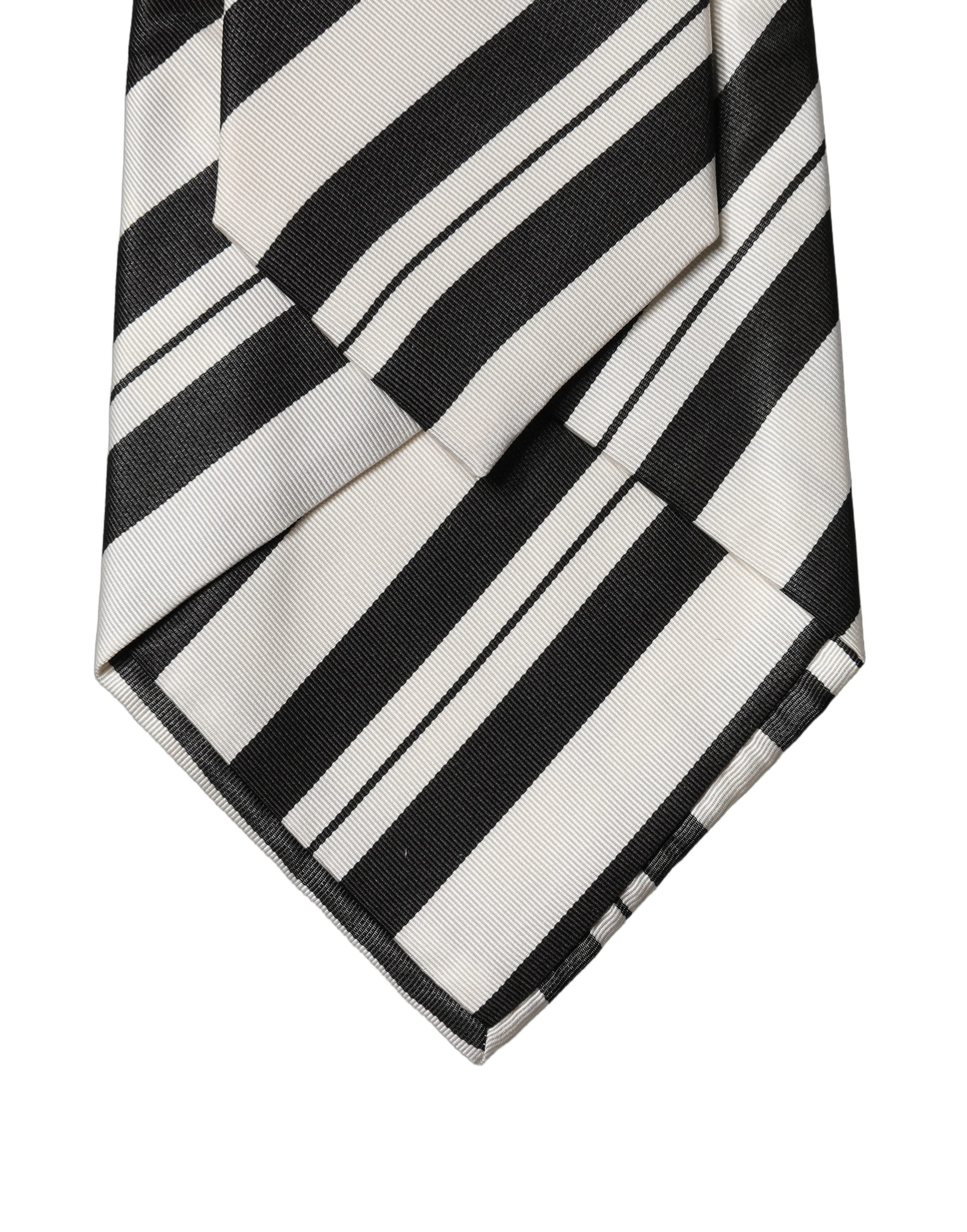 Dolce & Gabbana Black White Stripes Silk Adjustable Women Necktie Tie