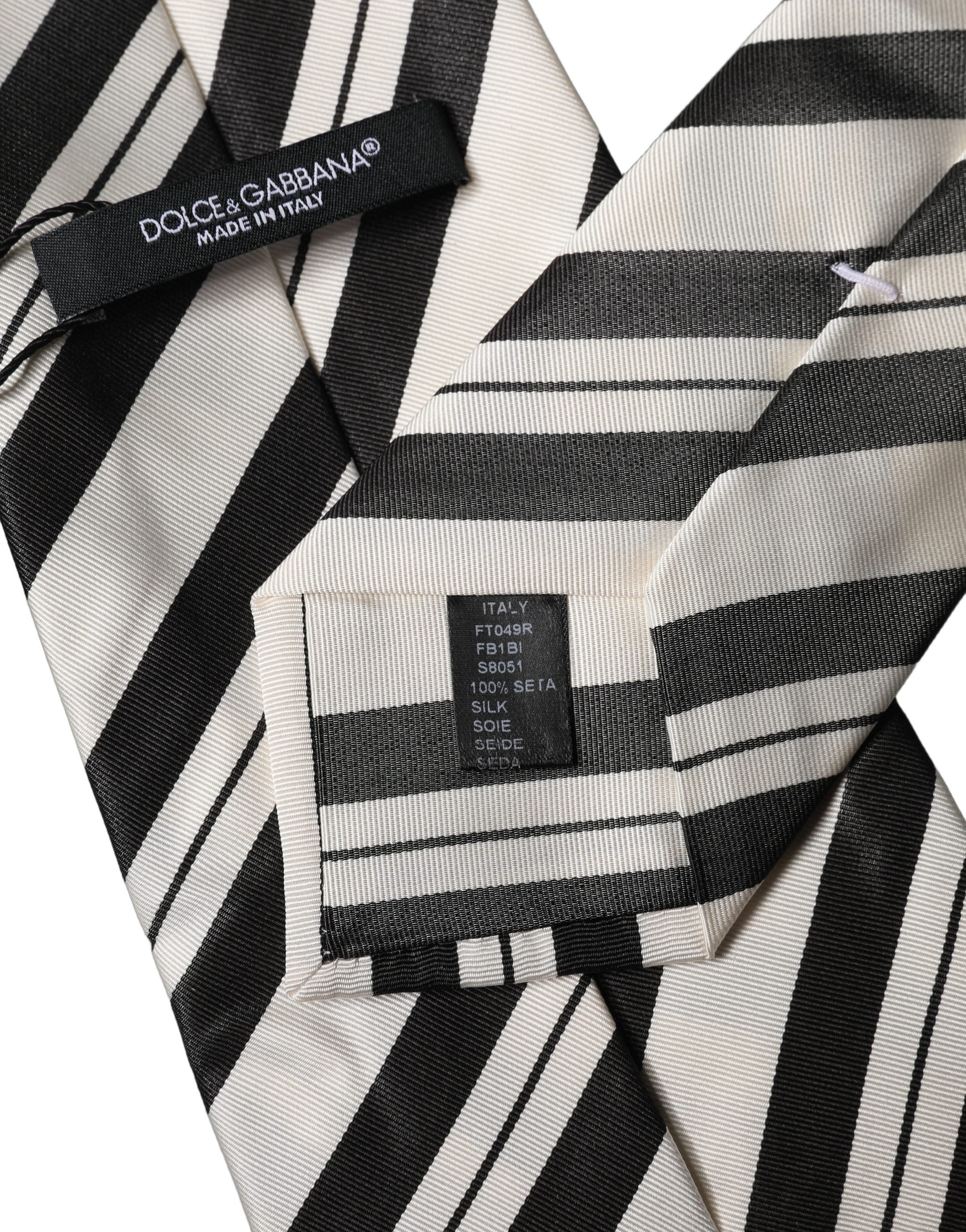 Dolce & Gabbana Black White Stripes Silk Adjustable Women Necktie Tie