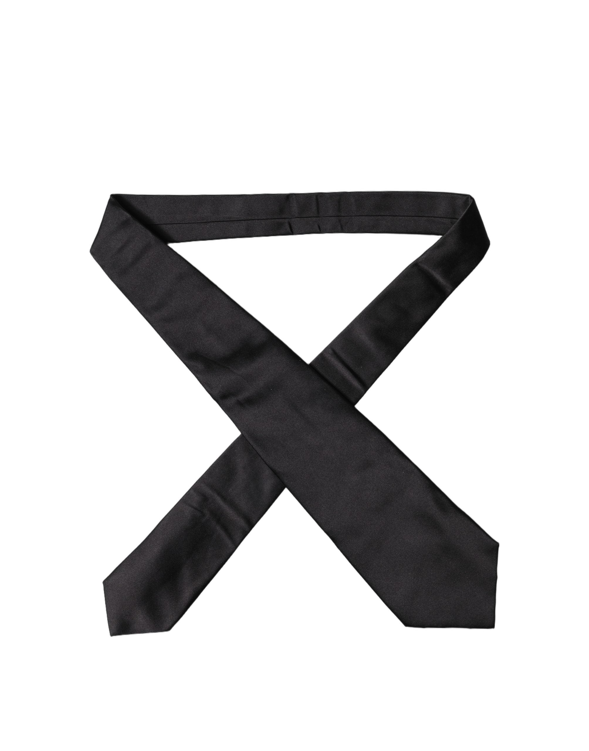 Dolce & Gabbana Black Satin Silk Blend Adjustable Women Tied Necktie Tie