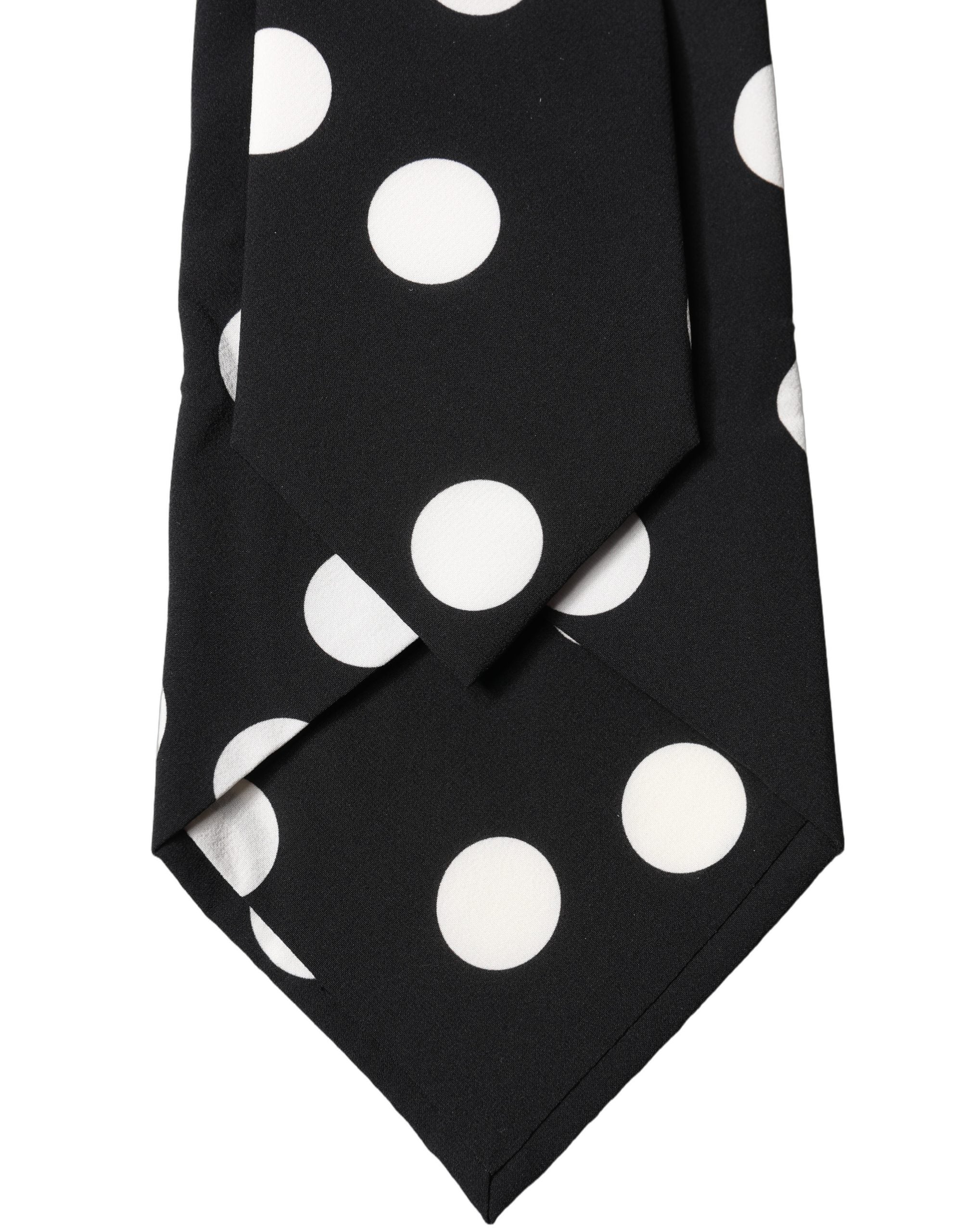 Dolce & Gabbana Black White Polka Dot Silk Adjustable Women Necktie Tie