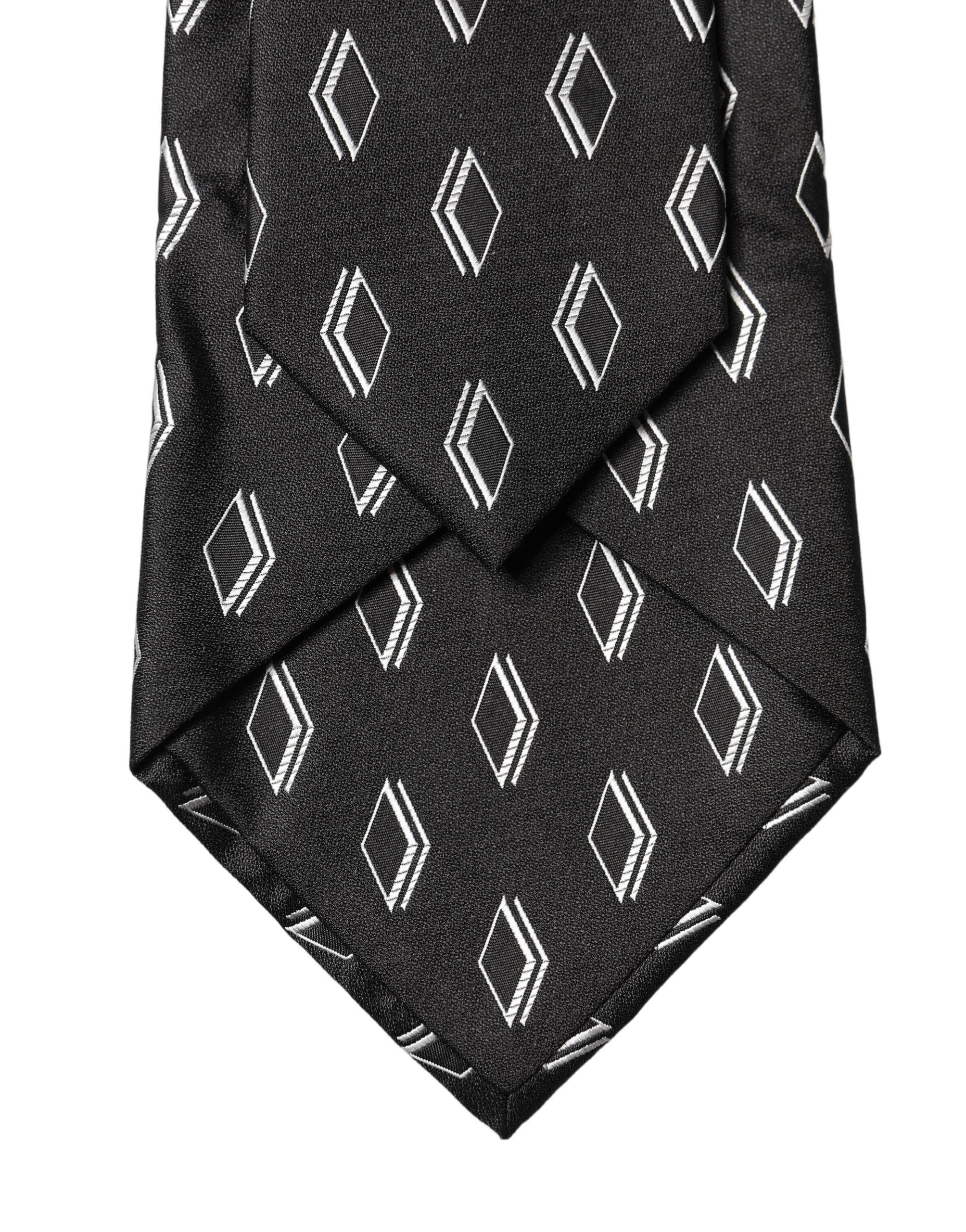 Dolce & Gabbana Black Patterned Silk Adjustable Women Tied Necktie Tie