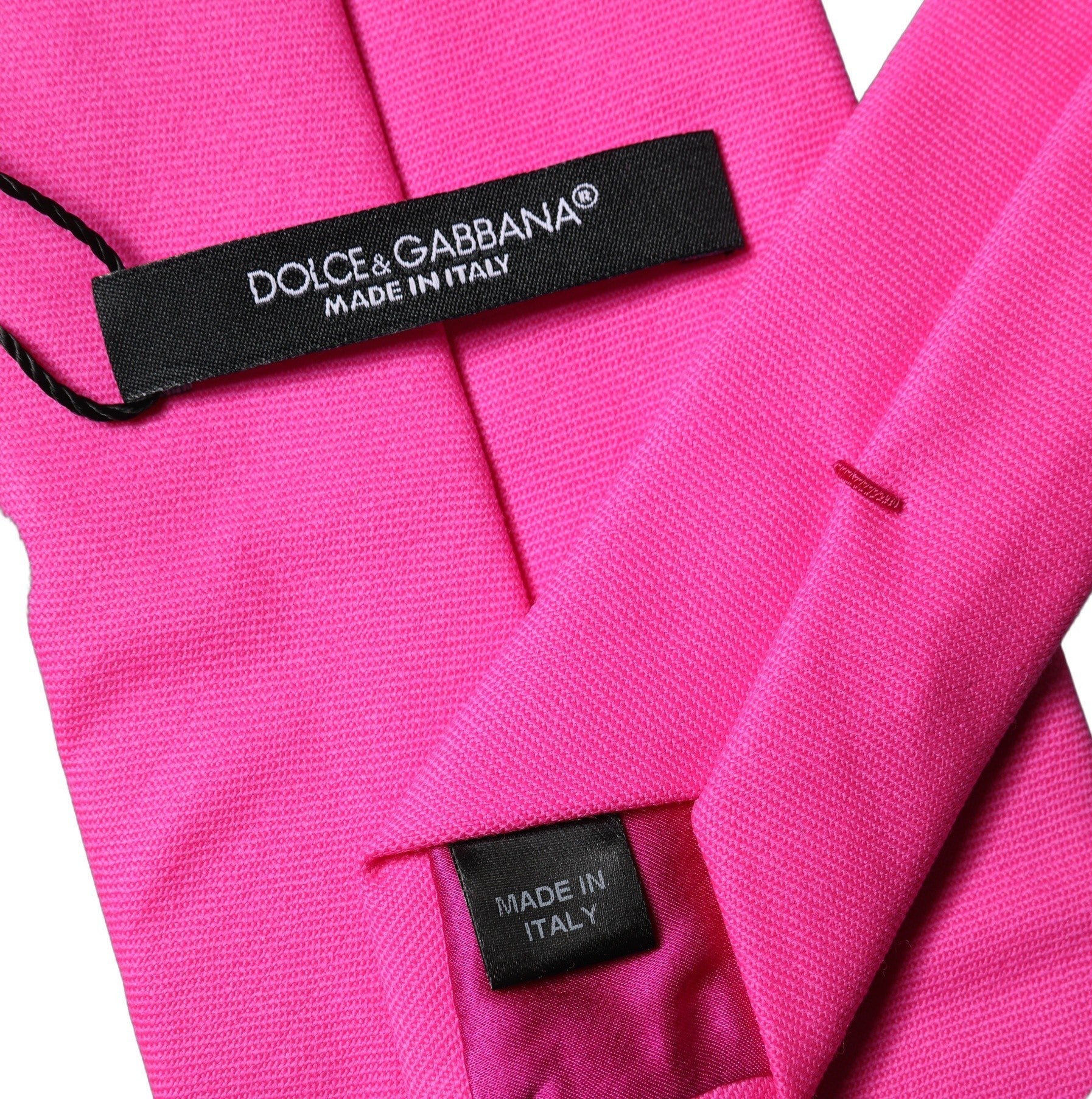 Dolce & Gabbana Neon Pink Solid Satin Silk Adjustable Women Necktie Tie