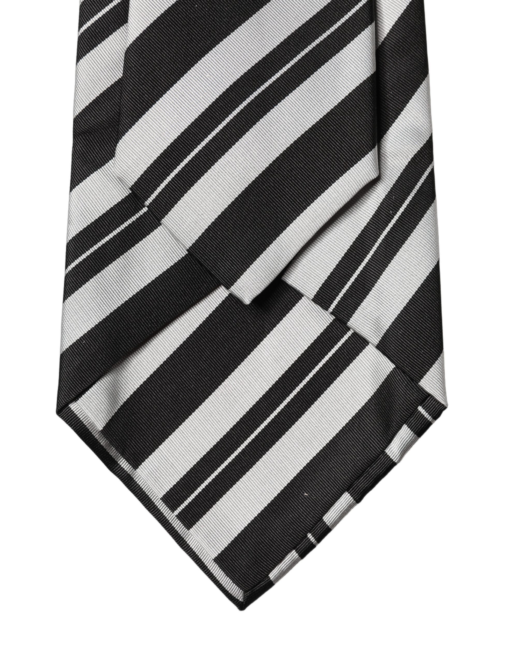 Dolce & Gabbana Black White Stripes Silk Adjustable Women Necktie Tie