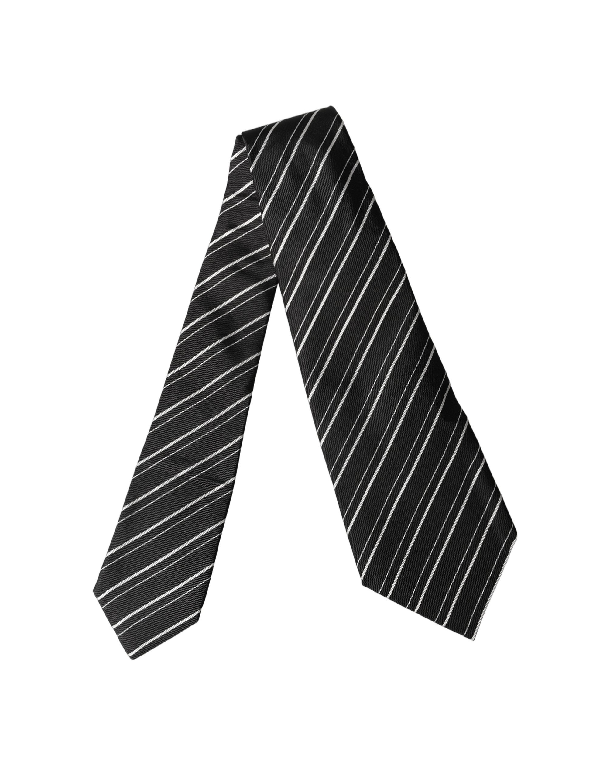 Dolce & Gabbana Black White Stripes Silk Adjustable Women Necktie Tie