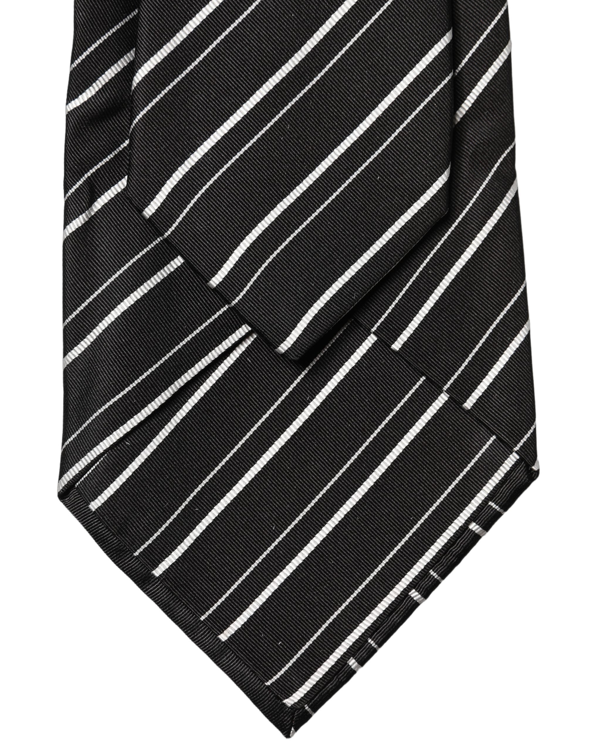 Dolce & Gabbana Black White Stripes Silk Adjustable Women Necktie Tie