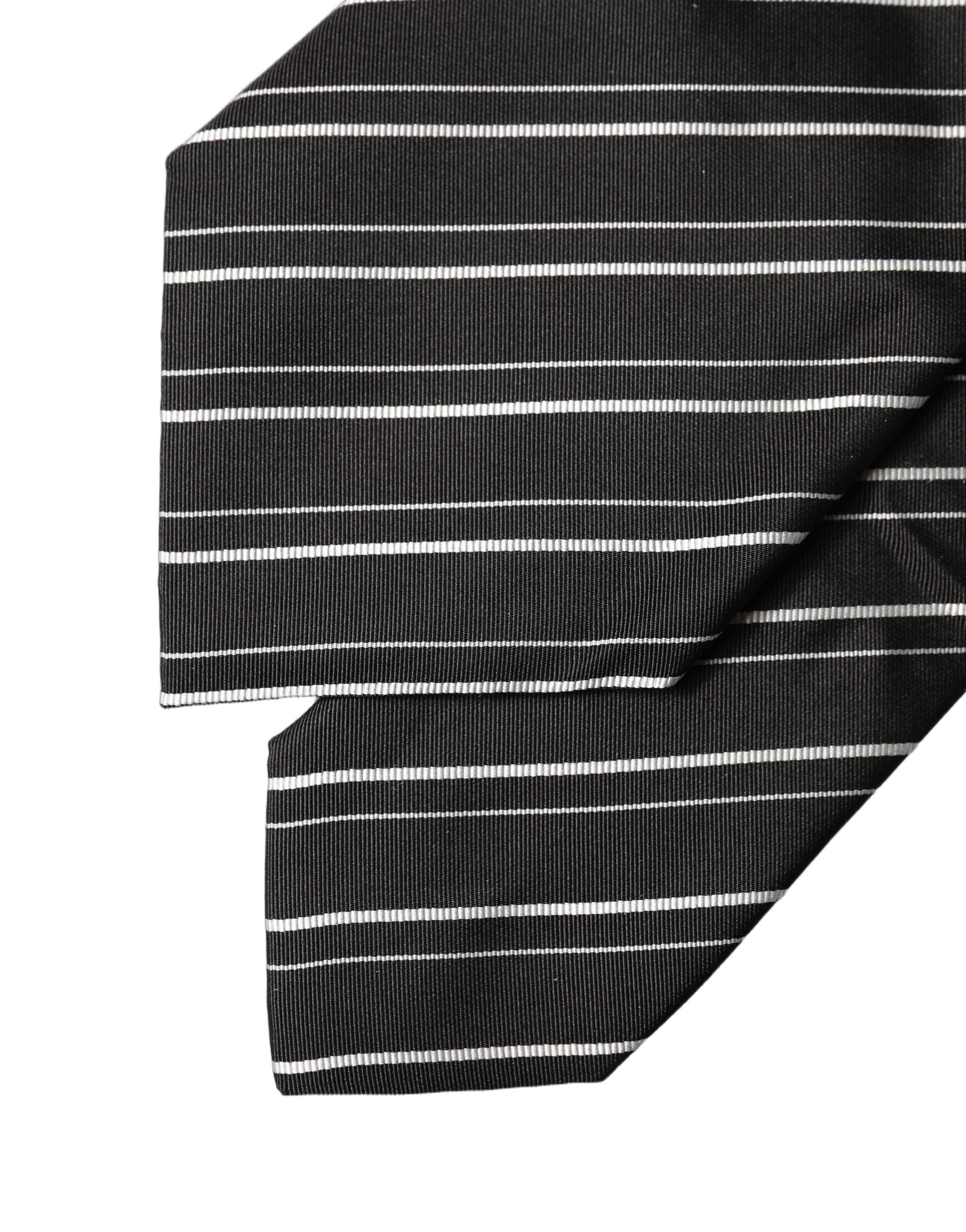 Dolce & Gabbana Black White Stripes Silk Adjustable Women Necktie Tie