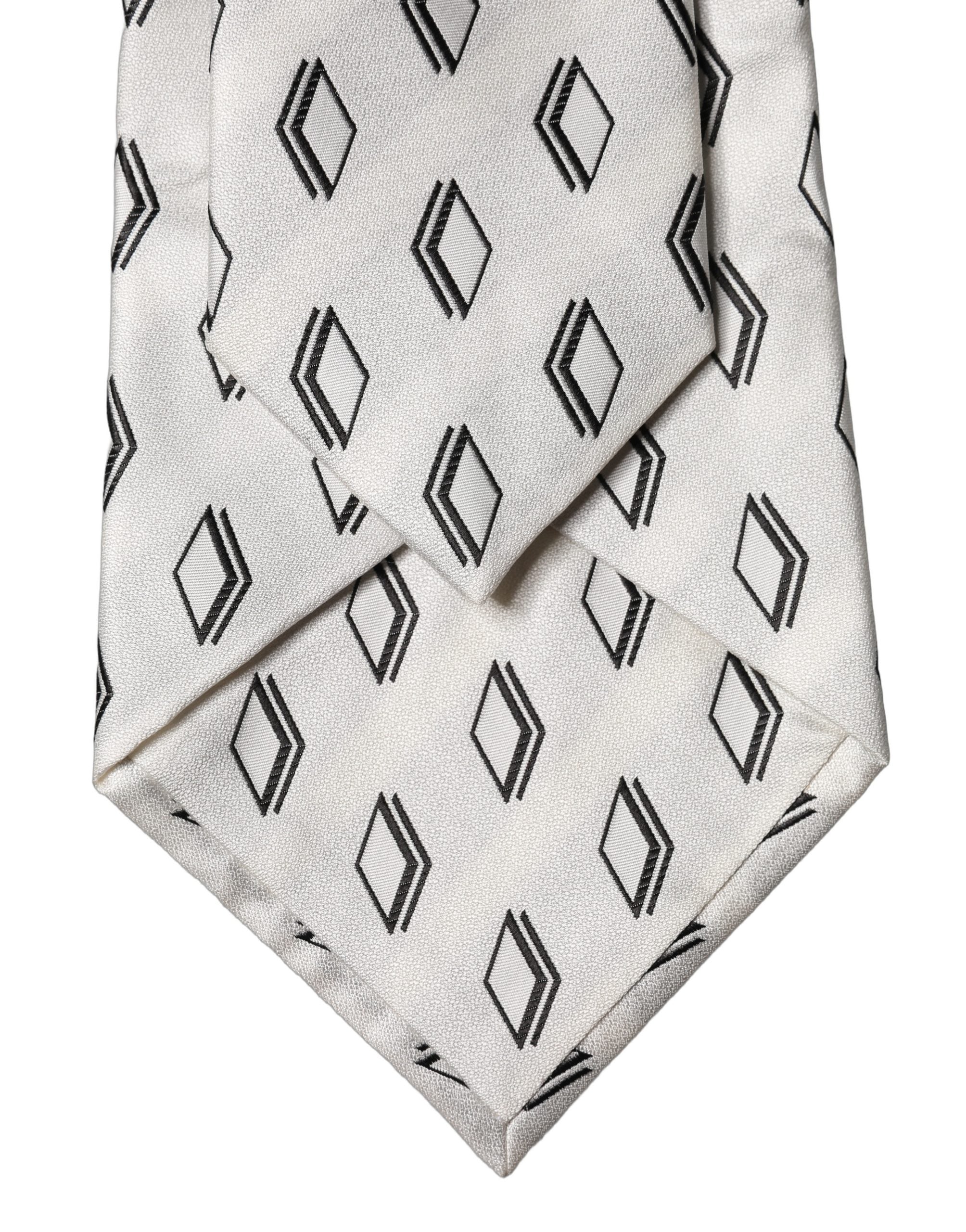 Dolce & Gabbana White Patterned Silk Adjustable Women Tied Necktie Tie