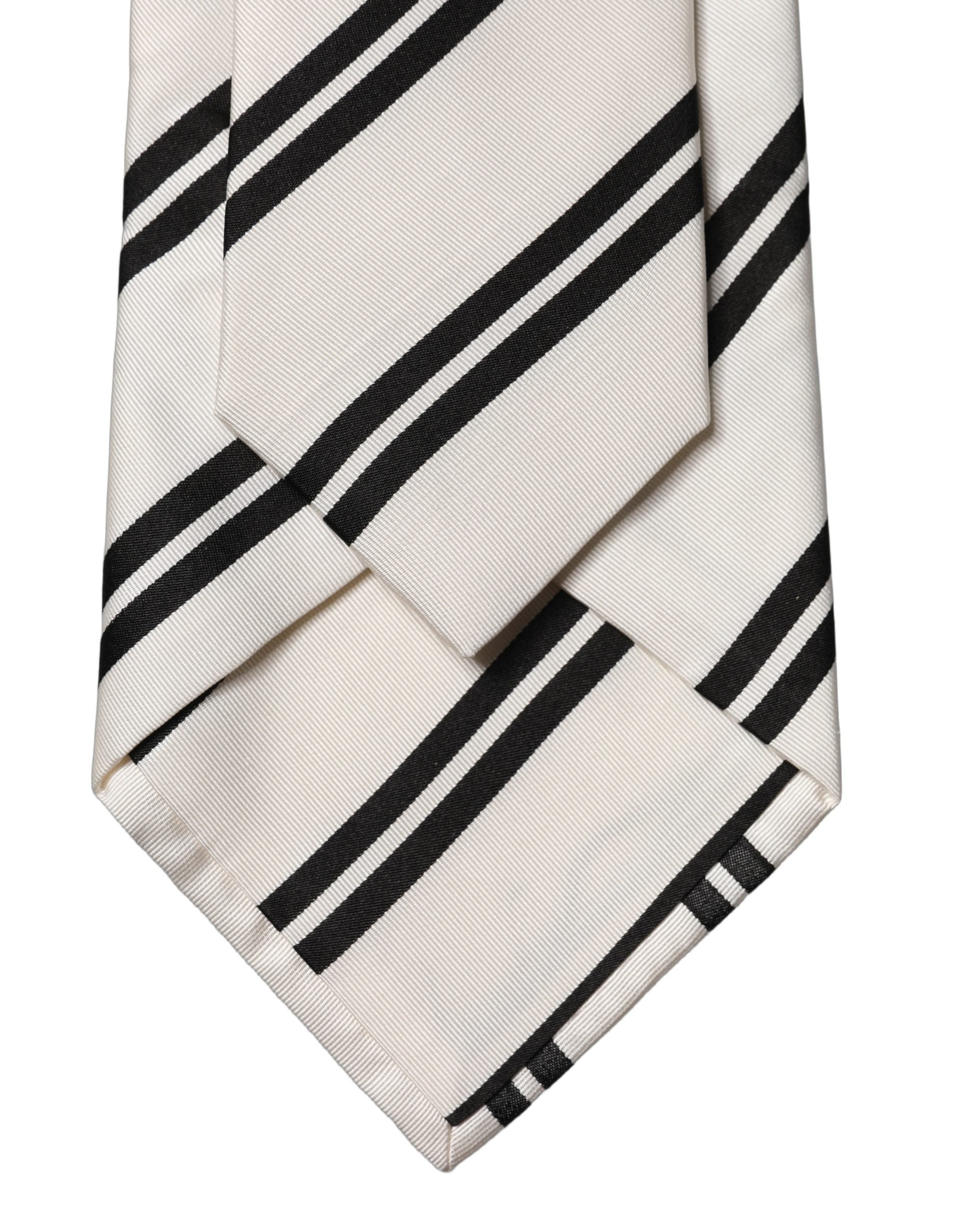 Dolce & Gabbana White Black Stripes Silk Adjustable Women Necktie Tie