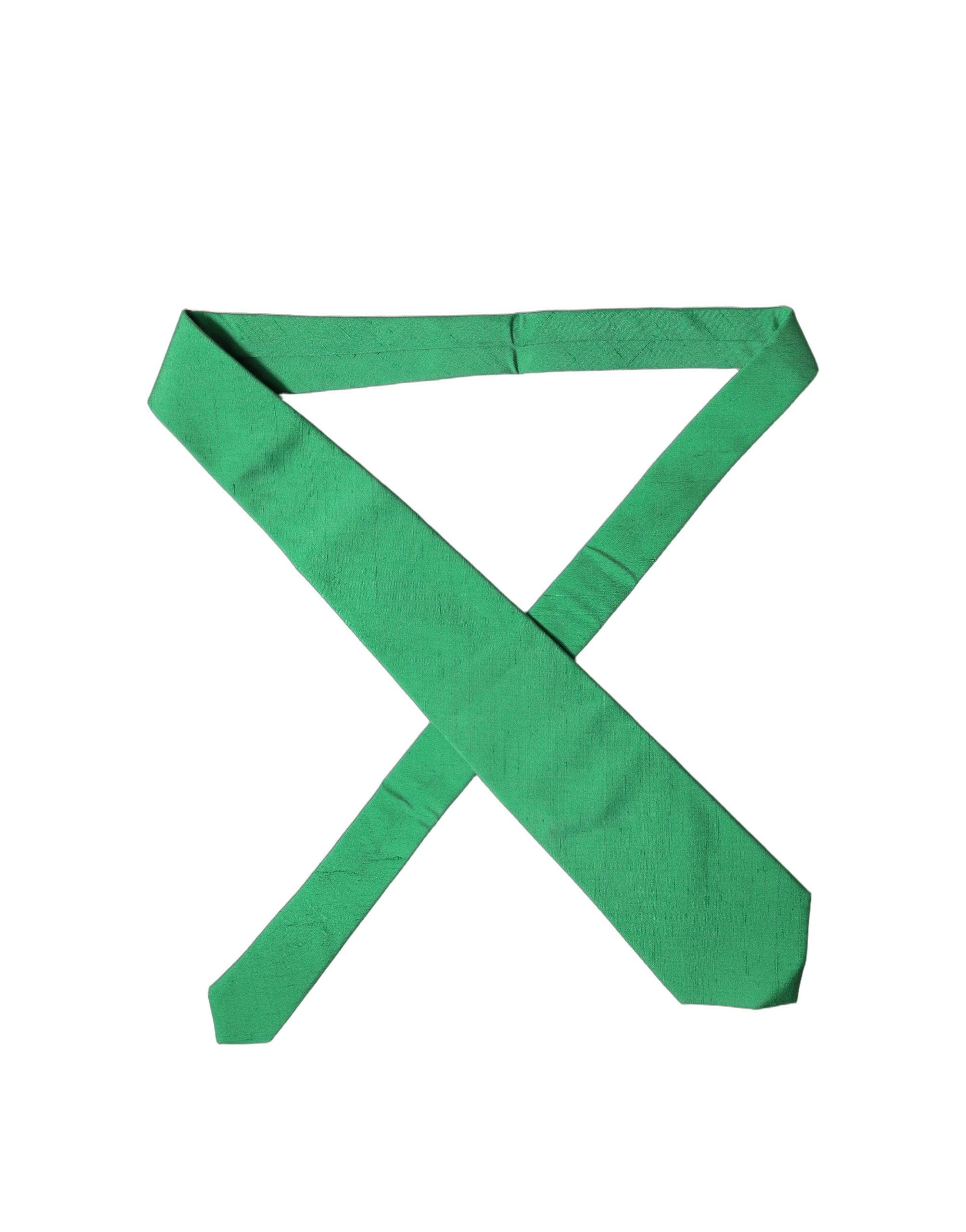 Dolce & Gabbana Green Solid Silk Cotton Adjustable Women Necktie Tie