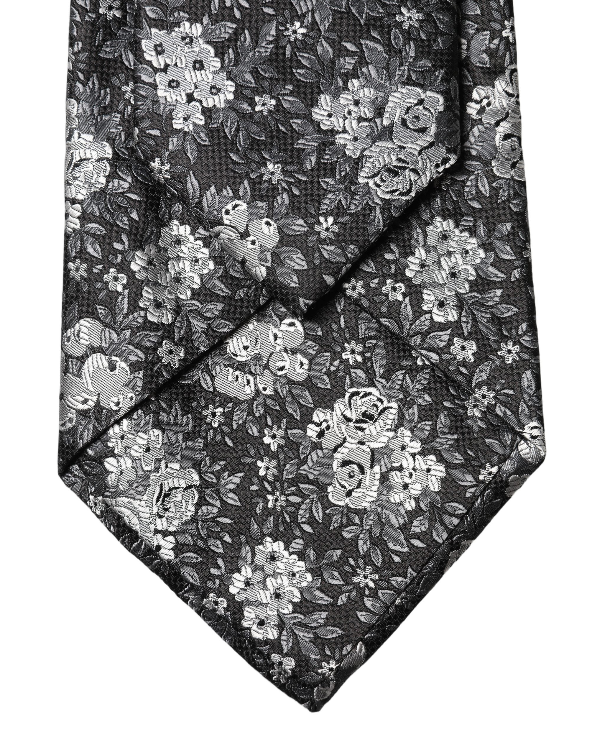 Dolce & Gabbana Black White Floral Silk Adjustable Women Necktie Tie