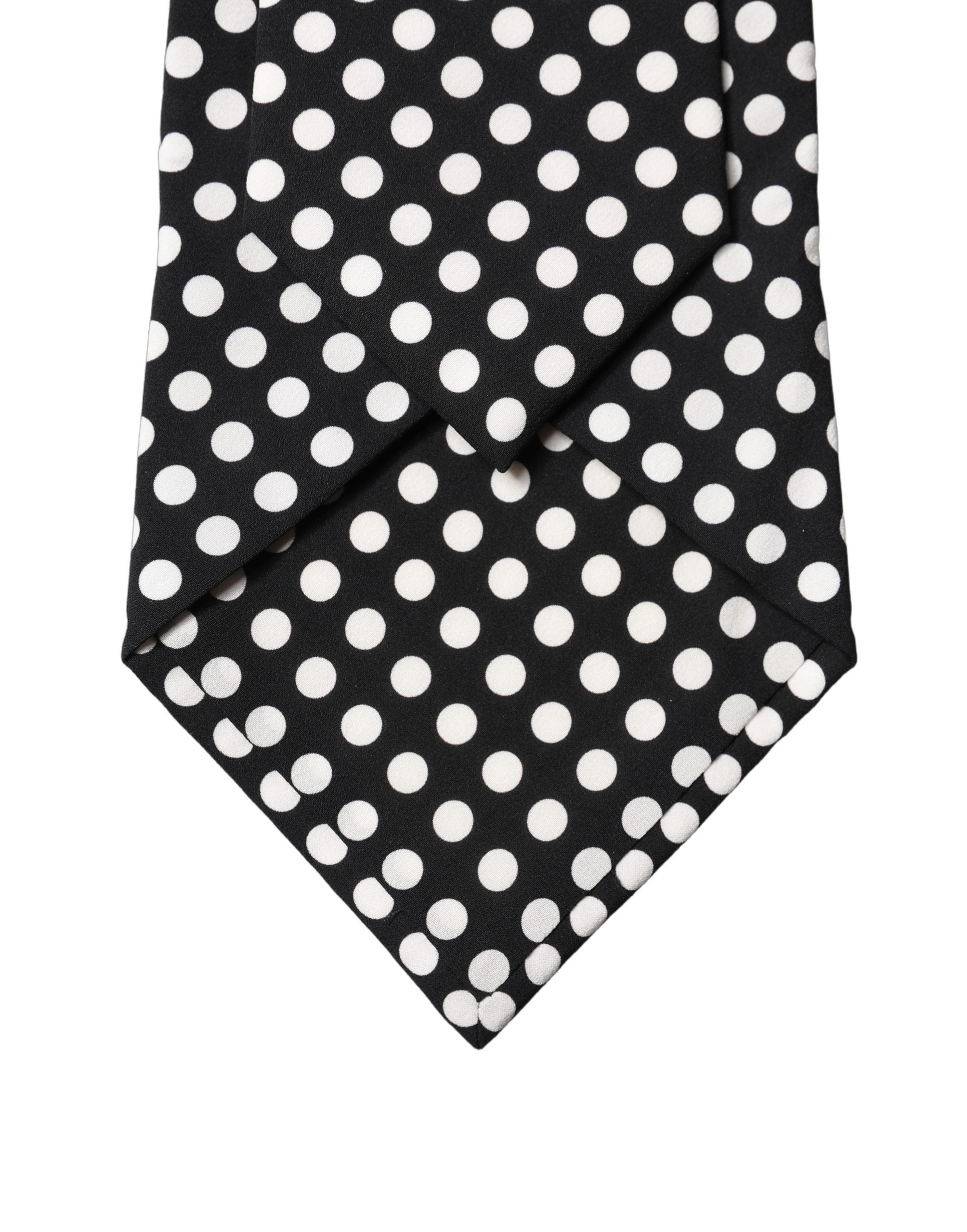 Dolce & Gabbana Black White Polka Dot Silk Adjustable Women Necktie Tie