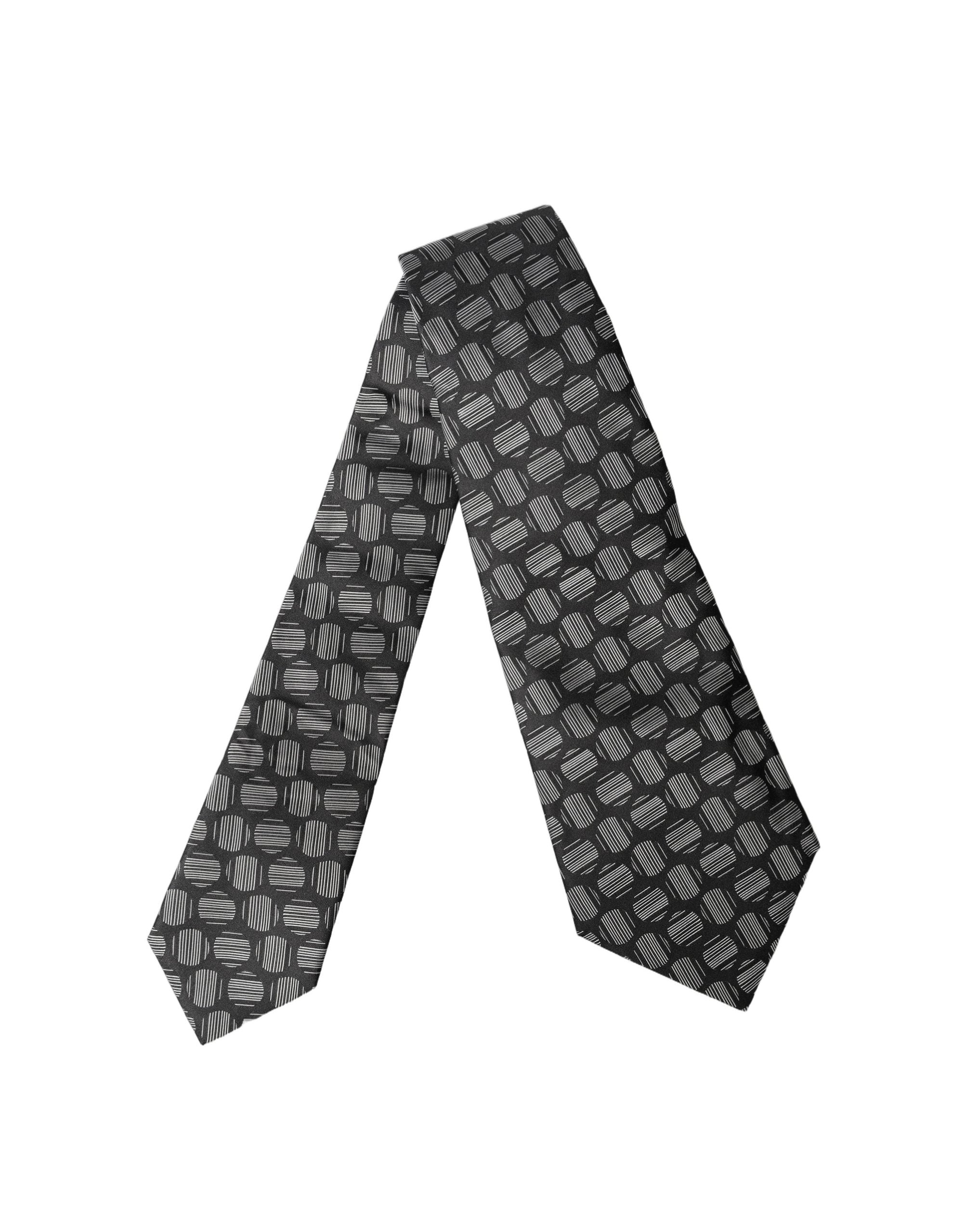 Dolce & Gabbana Black White Geometric Silk Adjustable Women Necktie Tie