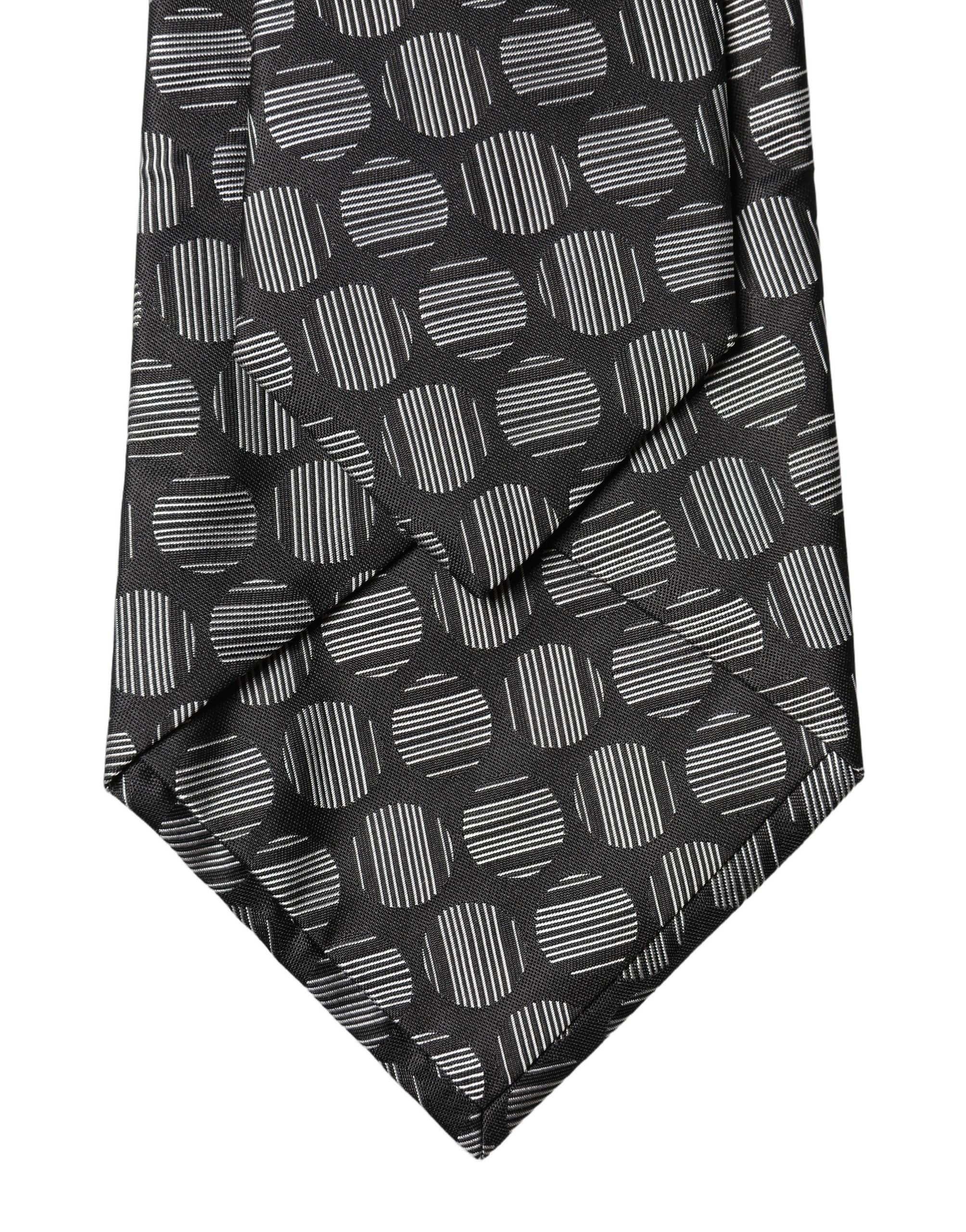 Dolce & Gabbana Black White Geometric Silk Adjustable Women Necktie Tie