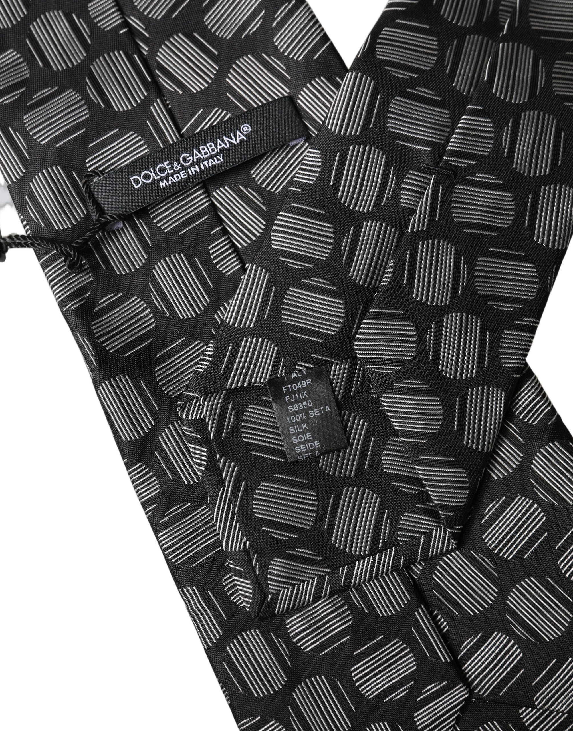 Dolce & Gabbana Black White Geometric Silk Adjustable Women Necktie Tie
