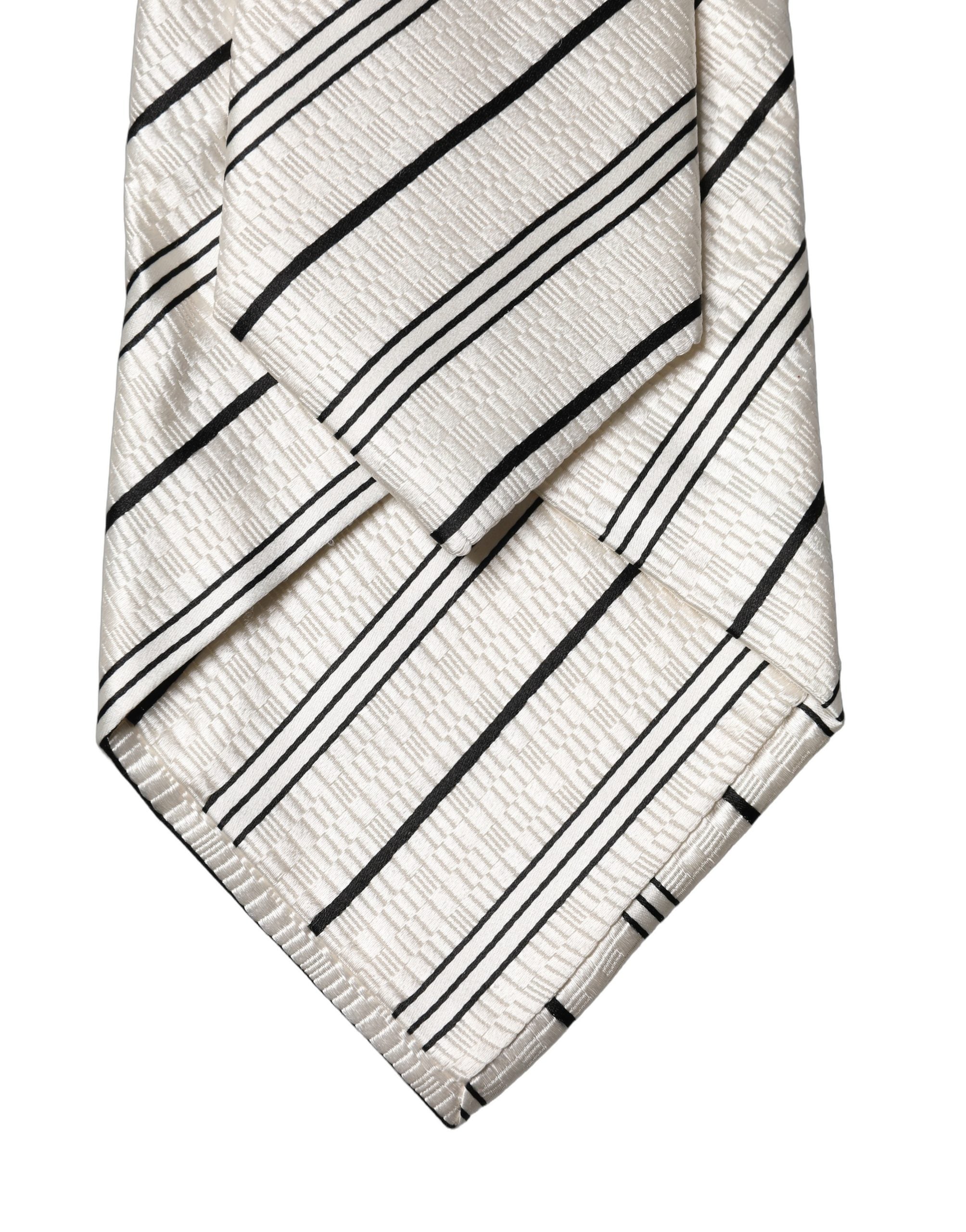 Dolce & Gabbana White Black Stripes Silk Adjustable Women Necktie Tie