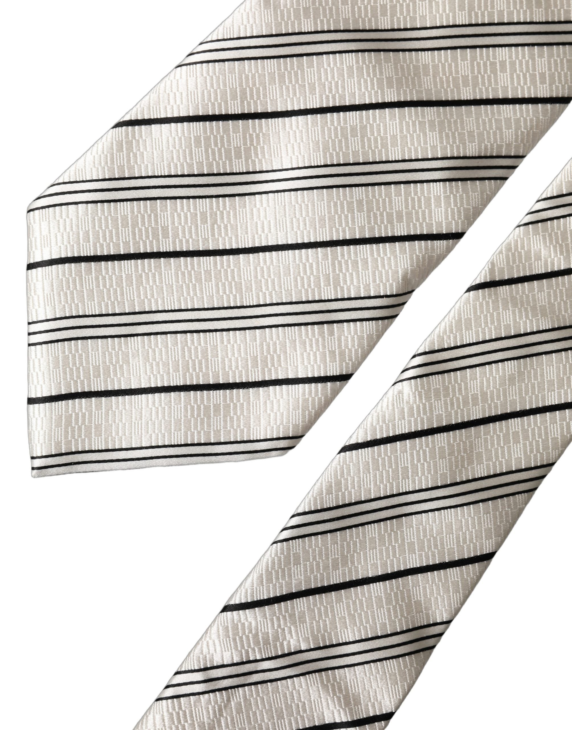 Dolce & Gabbana White Black Stripes Silk Adjustable Women Necktie Tie