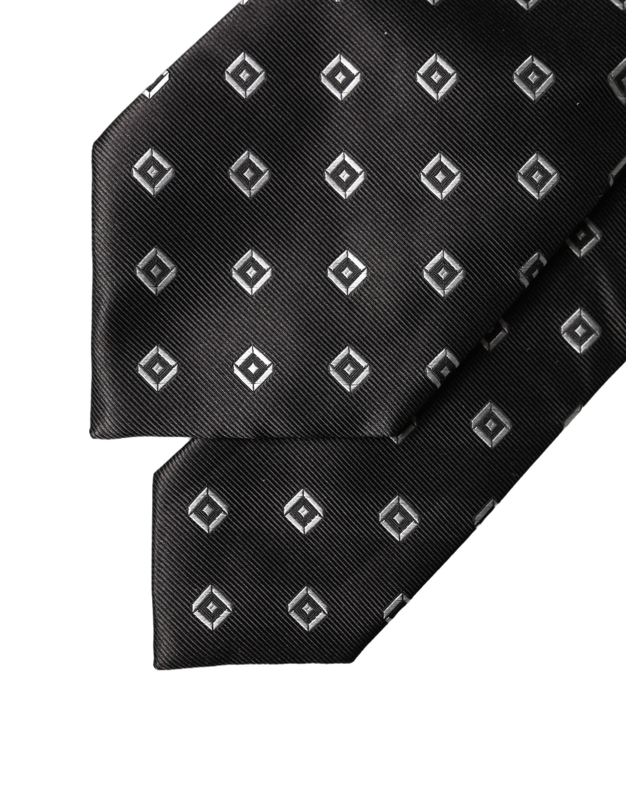 Dolce & Gabbana Black White Geometric Silk Adjustable Women Necktie Tie