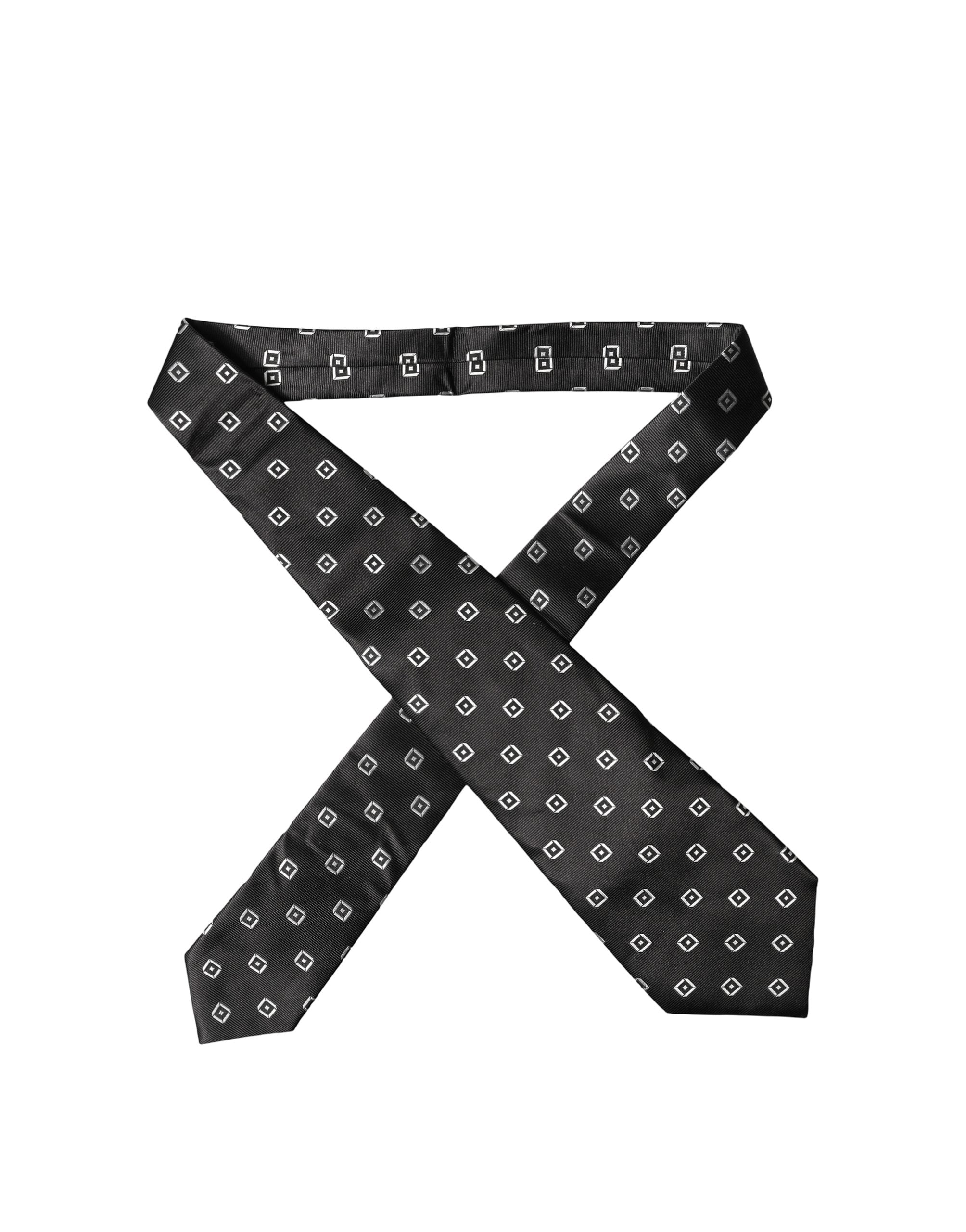Dolce & Gabbana Black White Geometric Silk Adjustable Women Necktie Tie
