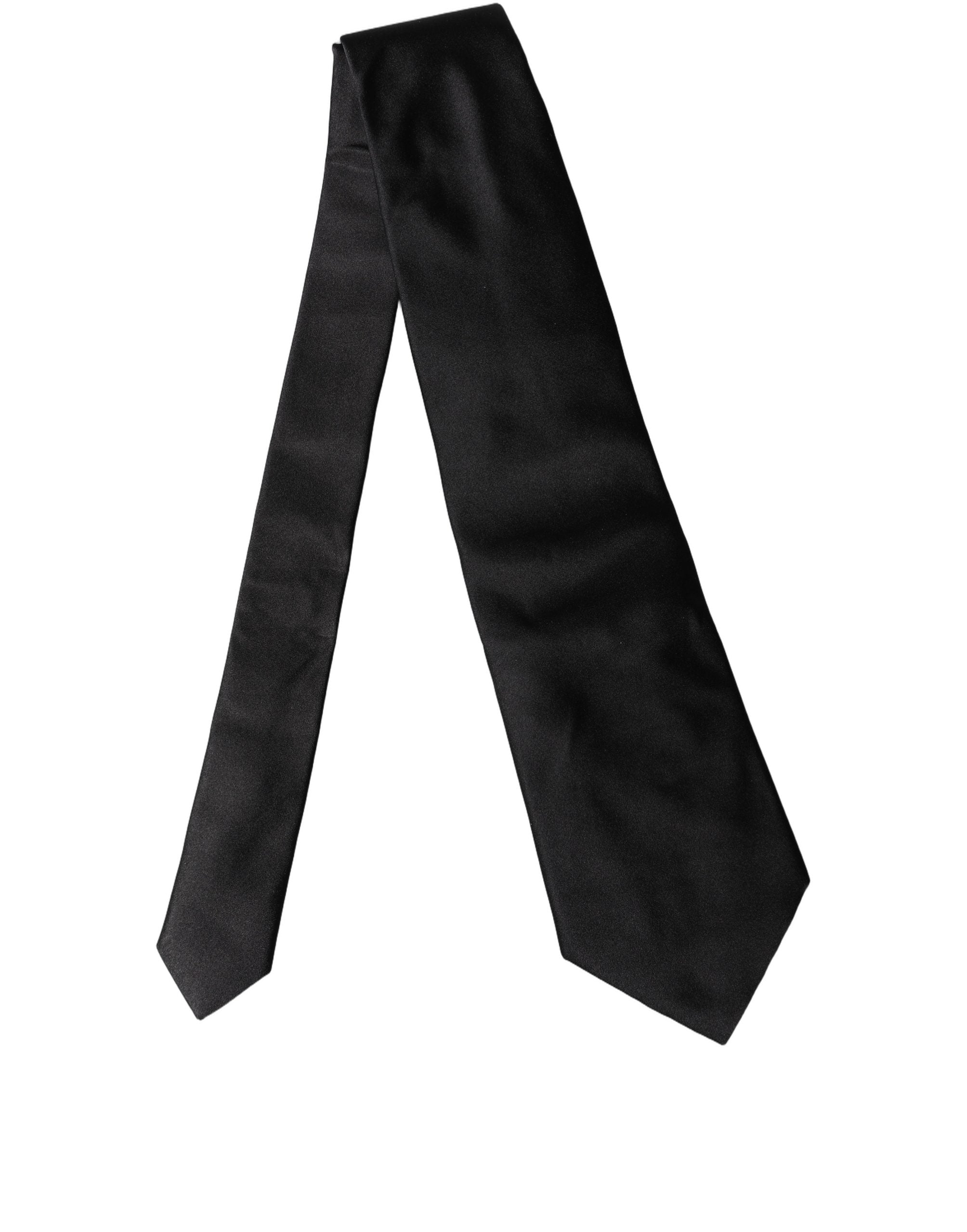 Dolce & Gabbana Black Solid Satin Silk Adjustable Women Necktie Tie