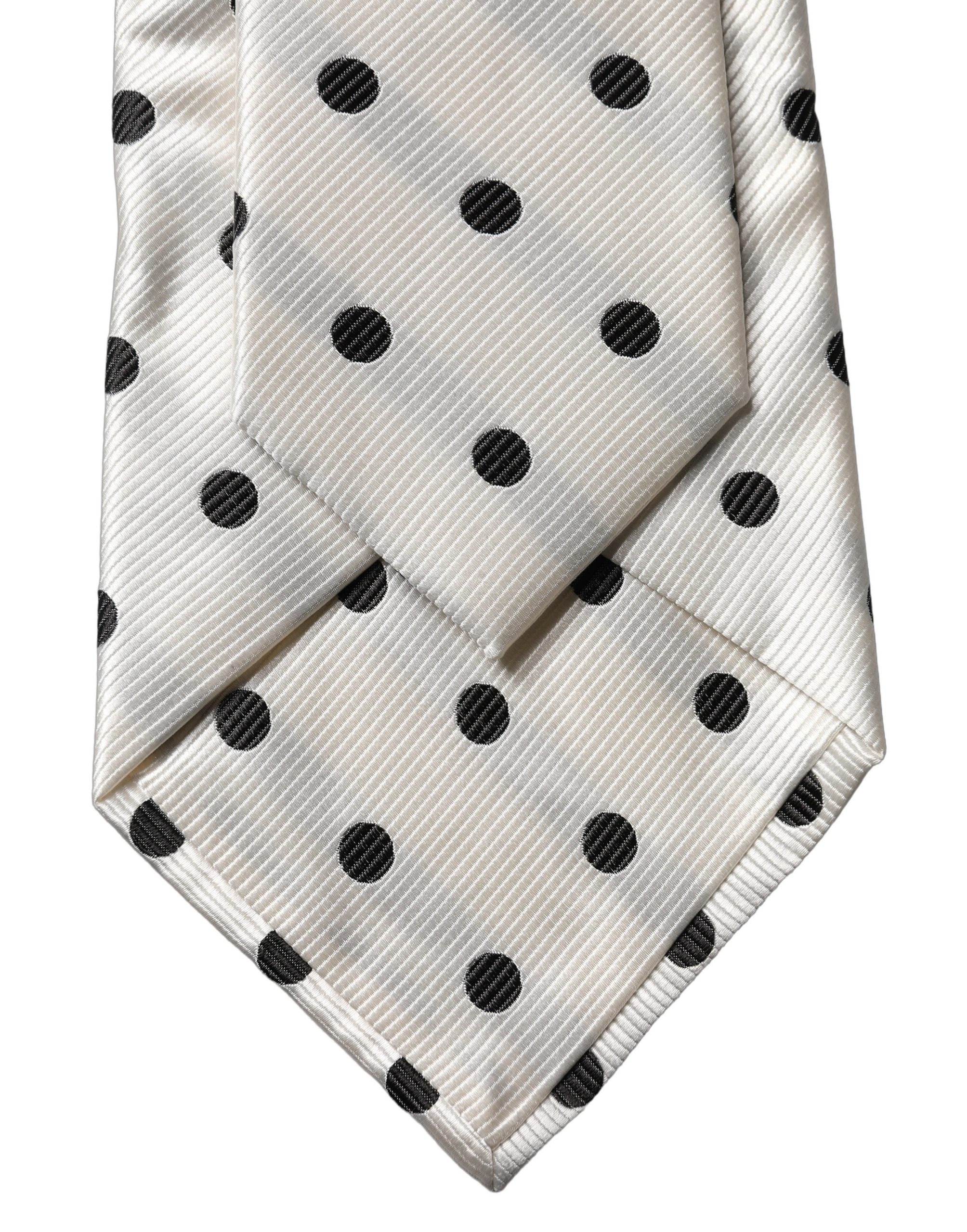 Dolce & Gabbana White Black Polka Dot Silk Adjustable Women Necktie Tie