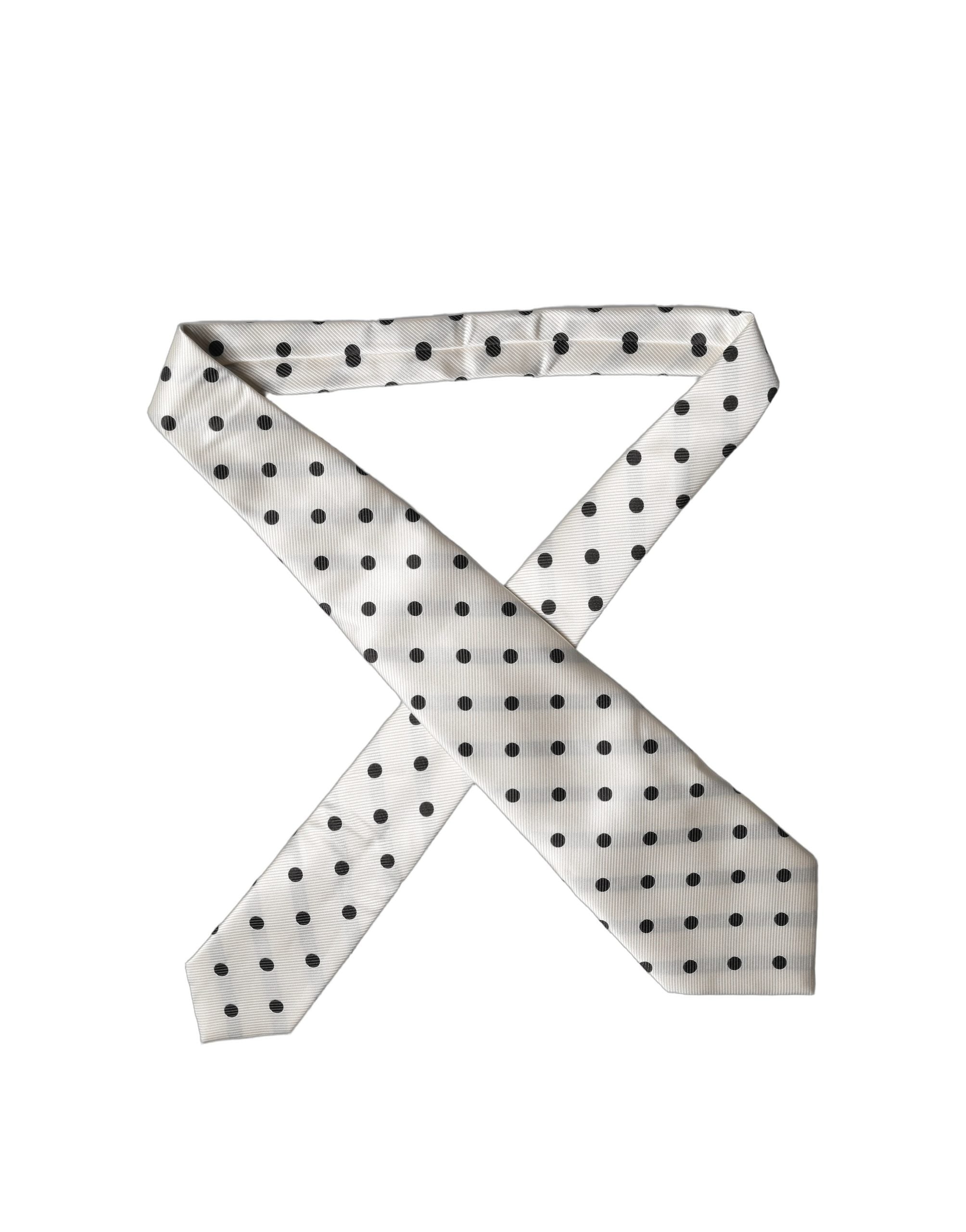 Dolce & Gabbana White Black Polka Dot Silk Adjustable Women Necktie Tie