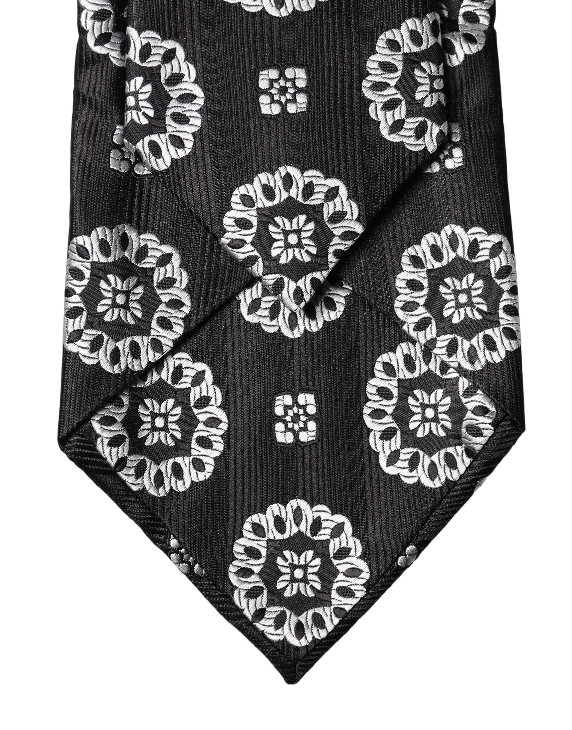 Dolce & Gabbana Black White Floral Silk Adjustable Women Necktie Tie