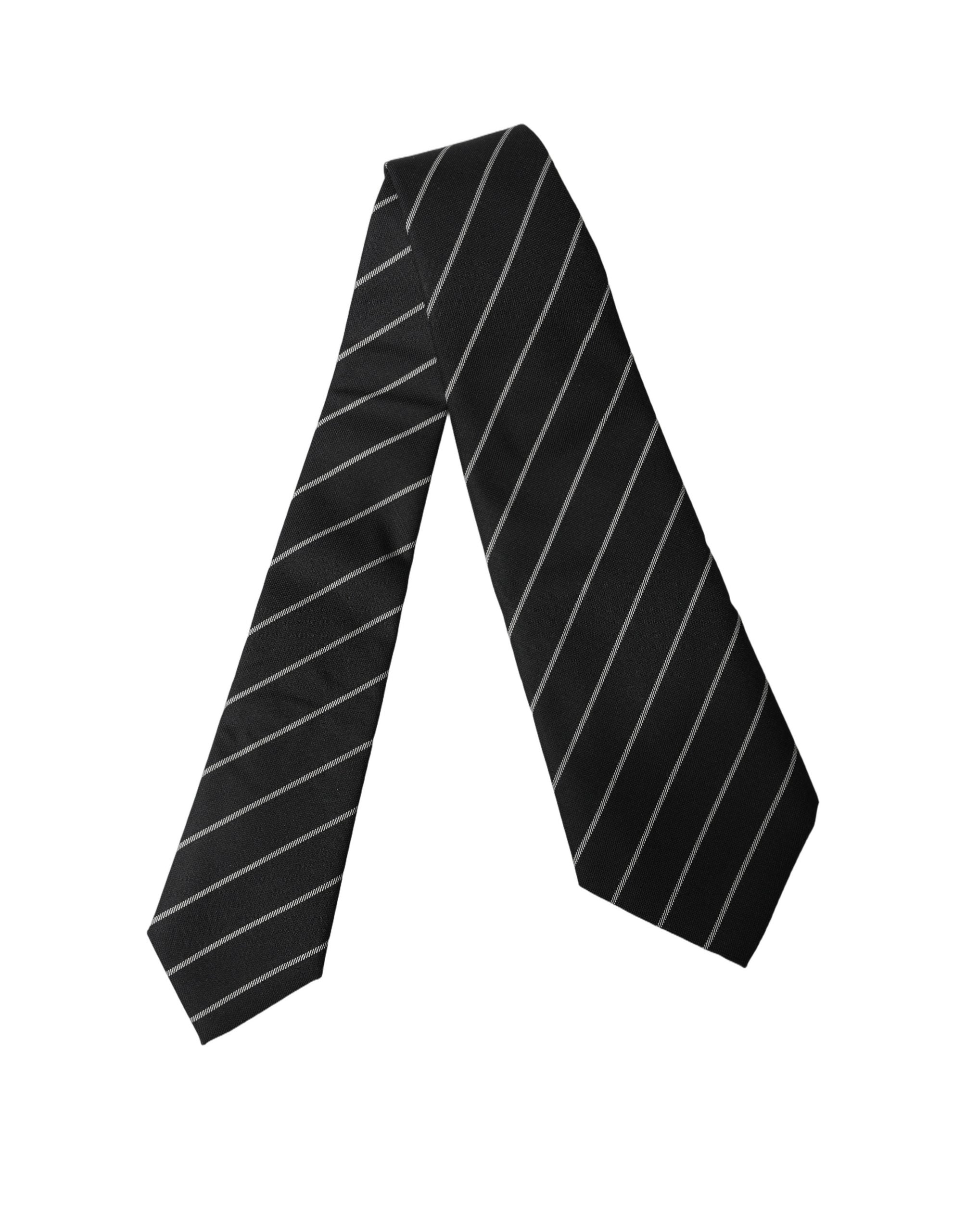 Dolce & Gabbana Black White Stripes Wool Adjustable Women Necktie Tie