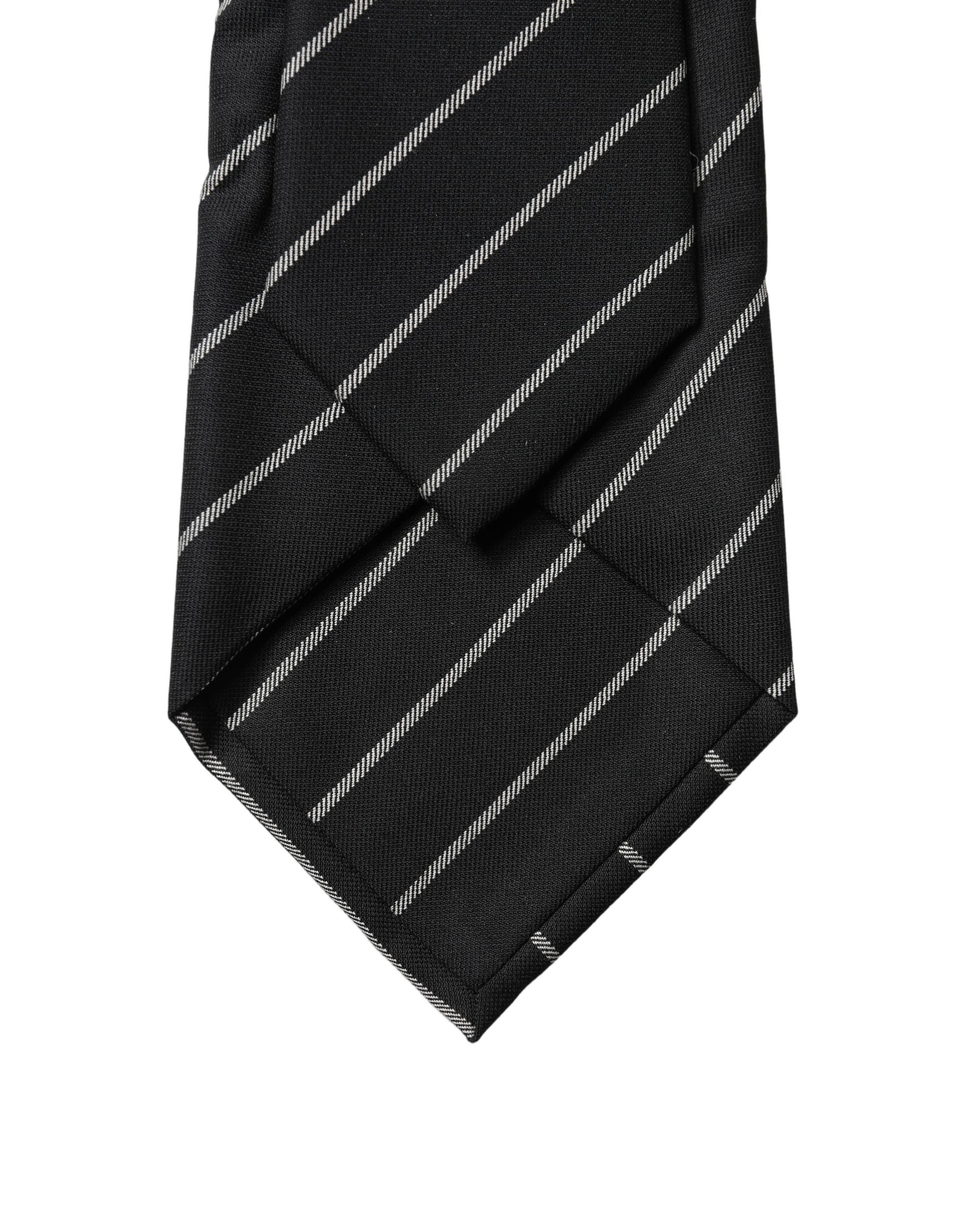 Dolce & Gabbana Black White Stripes Wool Adjustable Women Necktie Tie