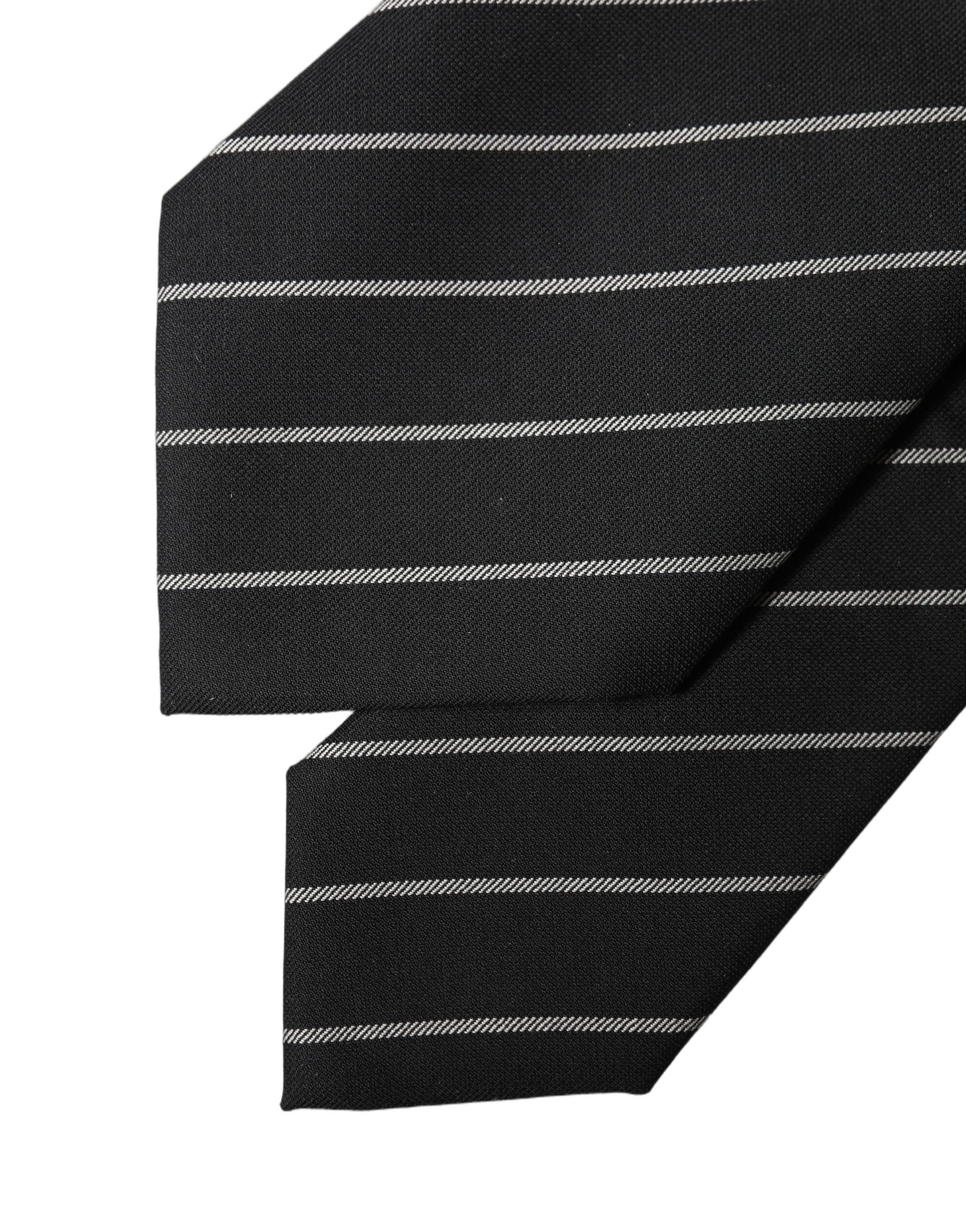 Dolce & Gabbana Black White Stripes Wool Adjustable Women Necktie Tie