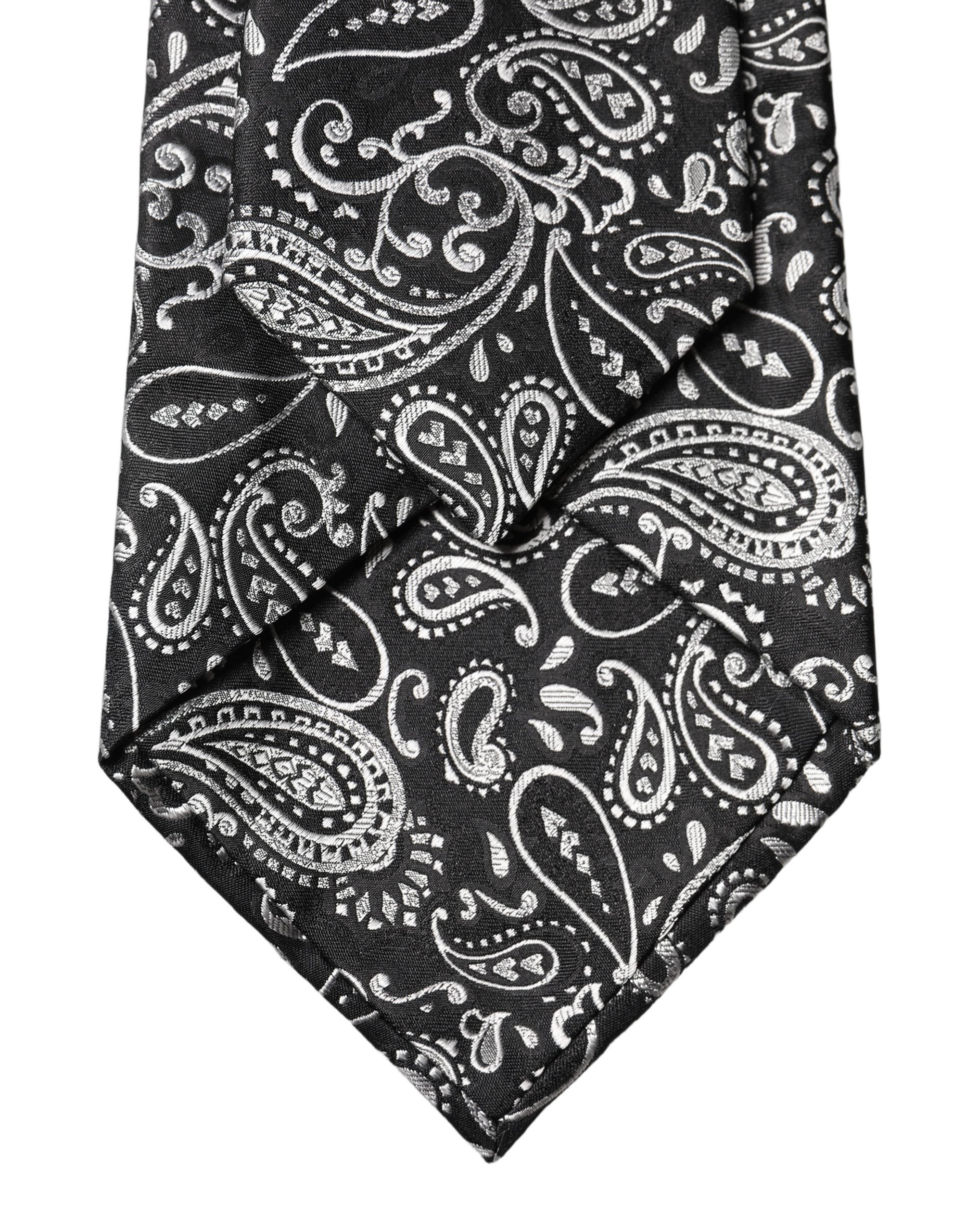 Dolce & Gabbana Black White Paisley Silk Adjustable Women Necktie Tie