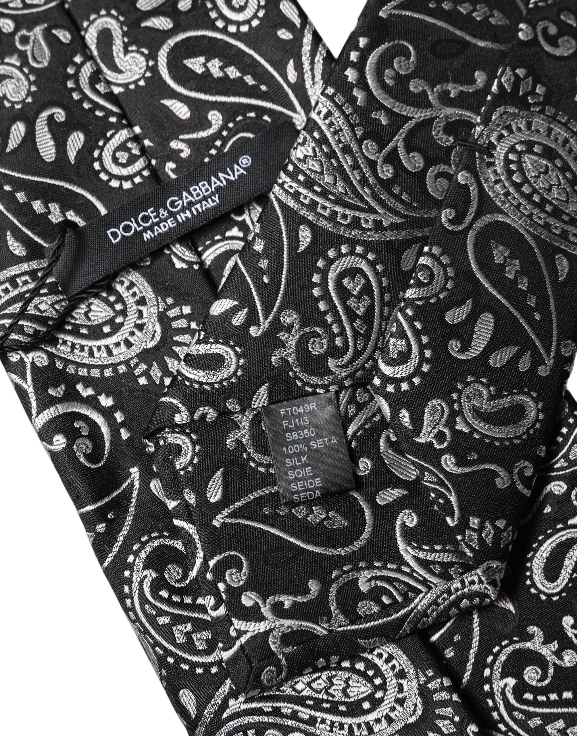 Dolce & Gabbana Black White Paisley Silk Adjustable Women Necktie Tie