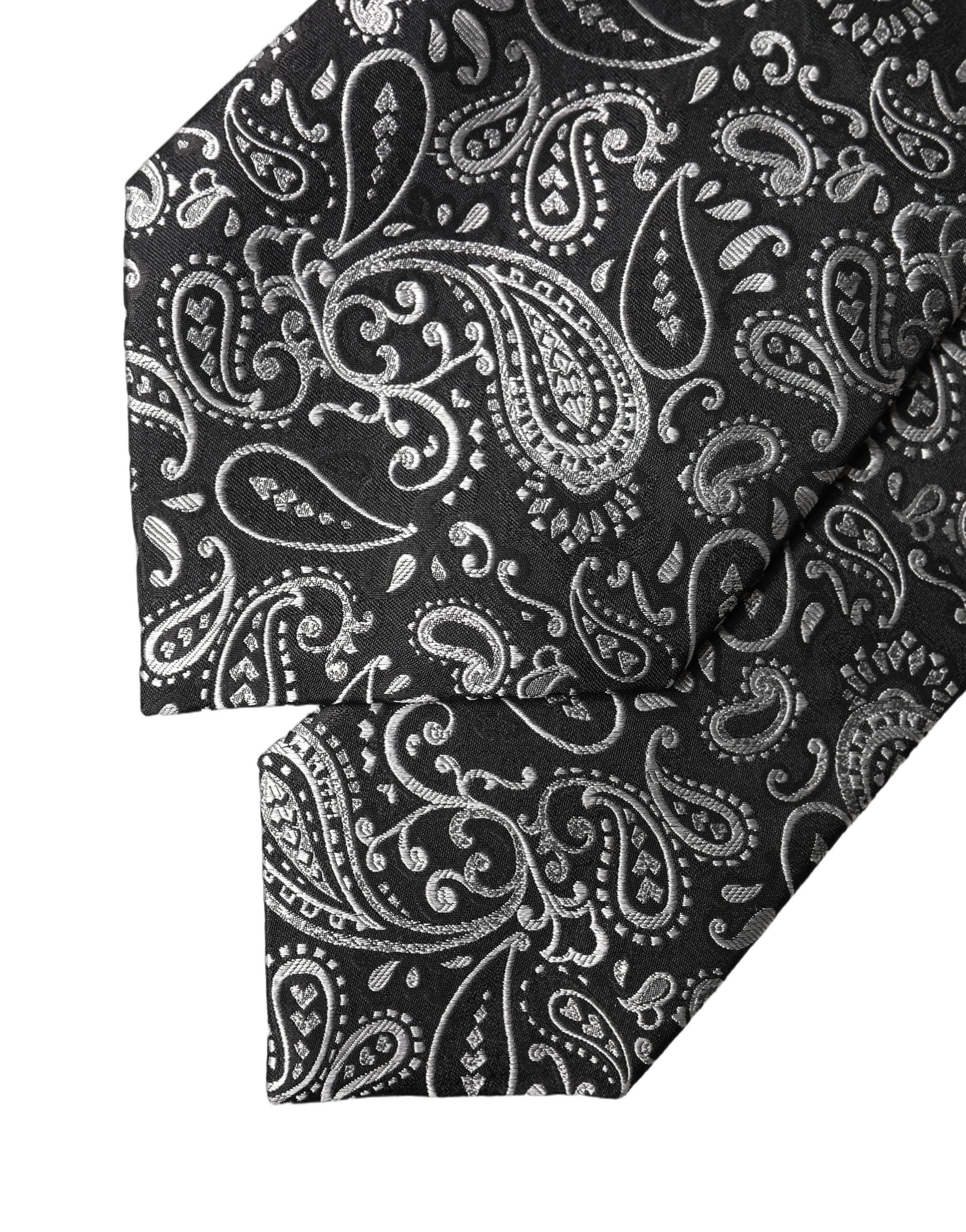 Dolce & Gabbana Black White Paisley Silk Adjustable Women Necktie Tie