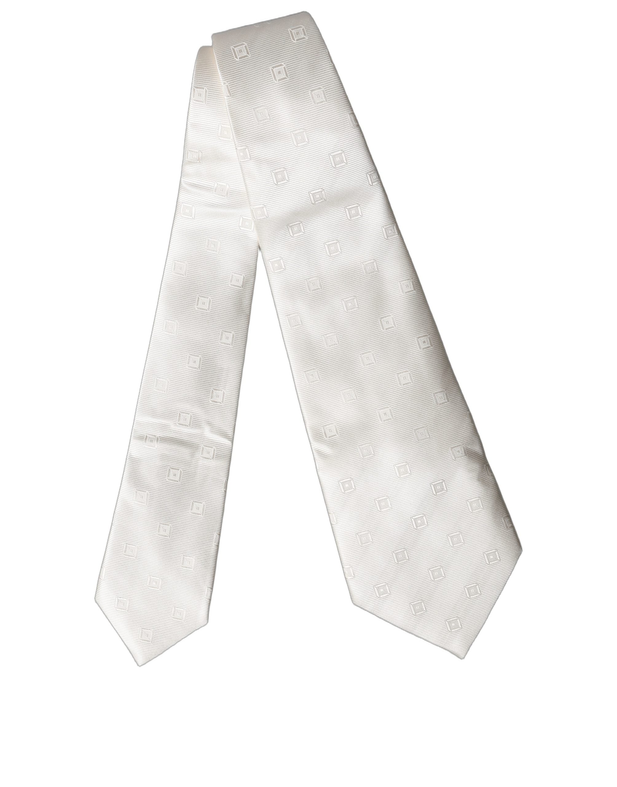 Dolce & Gabbana Off White Geometric Silk Adjustable Women Necktie Tie