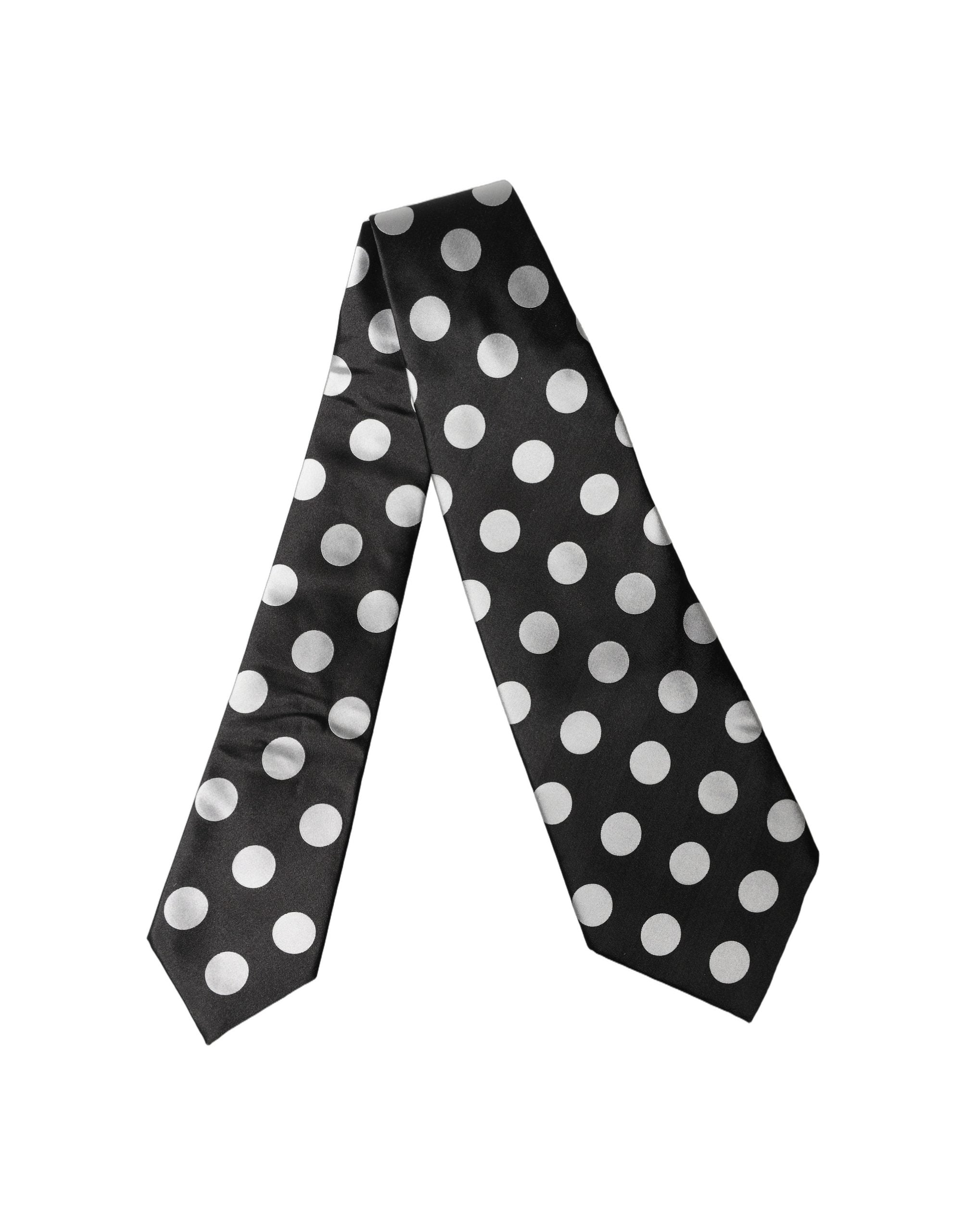 Dolce & Gabbana Black White Polka Dot Silk Adjustable Women Necktie Tie