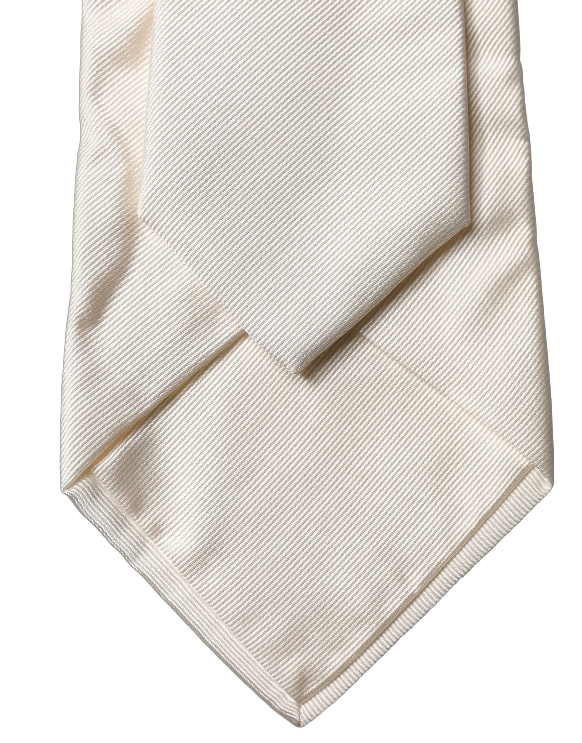 Dolce & Gabbana Off White Solid Silk Adjustable Women Tied Necktie Tie
