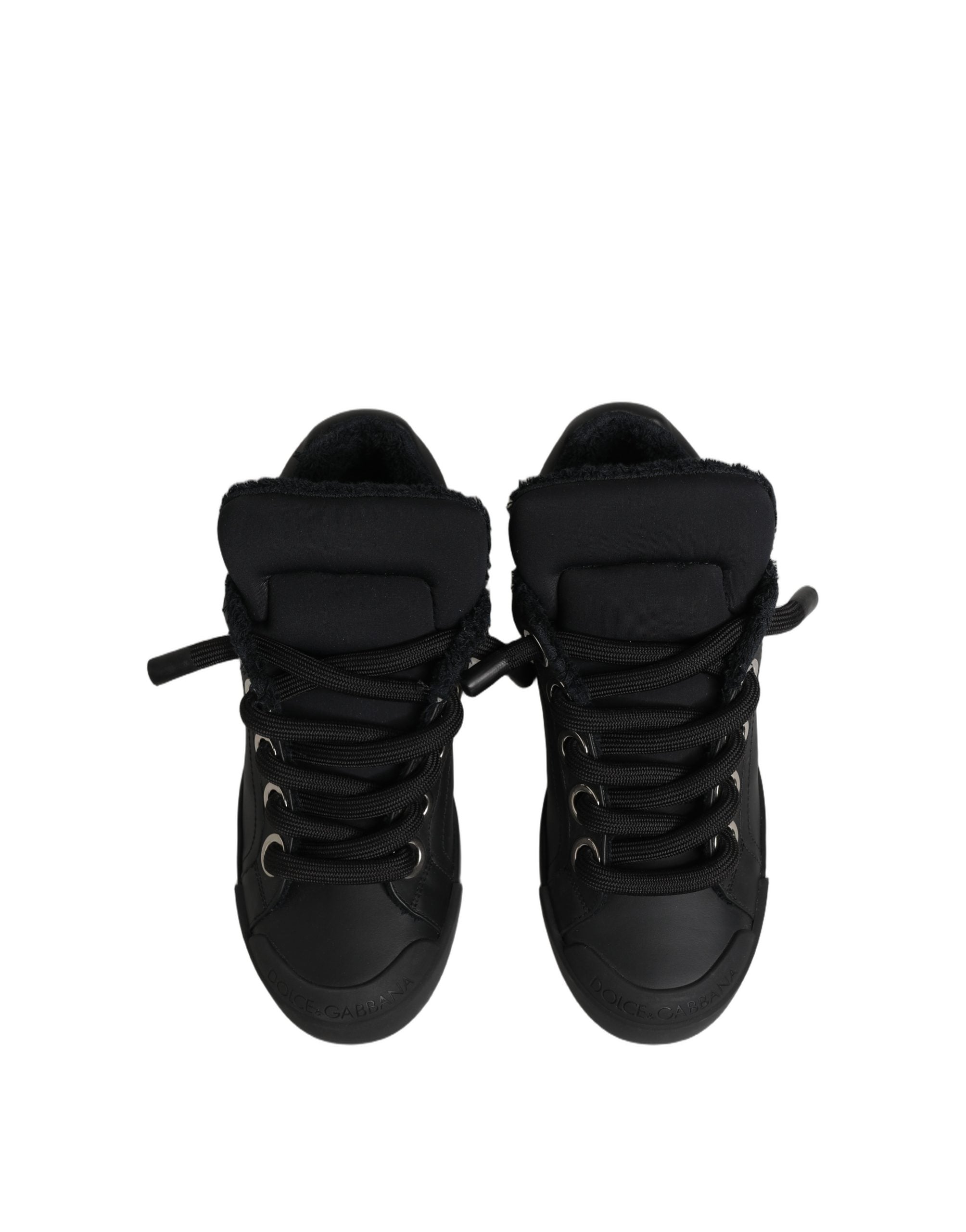 Dolce & Gabbana Black Leather Low Top Portofino Sneakers Shoes