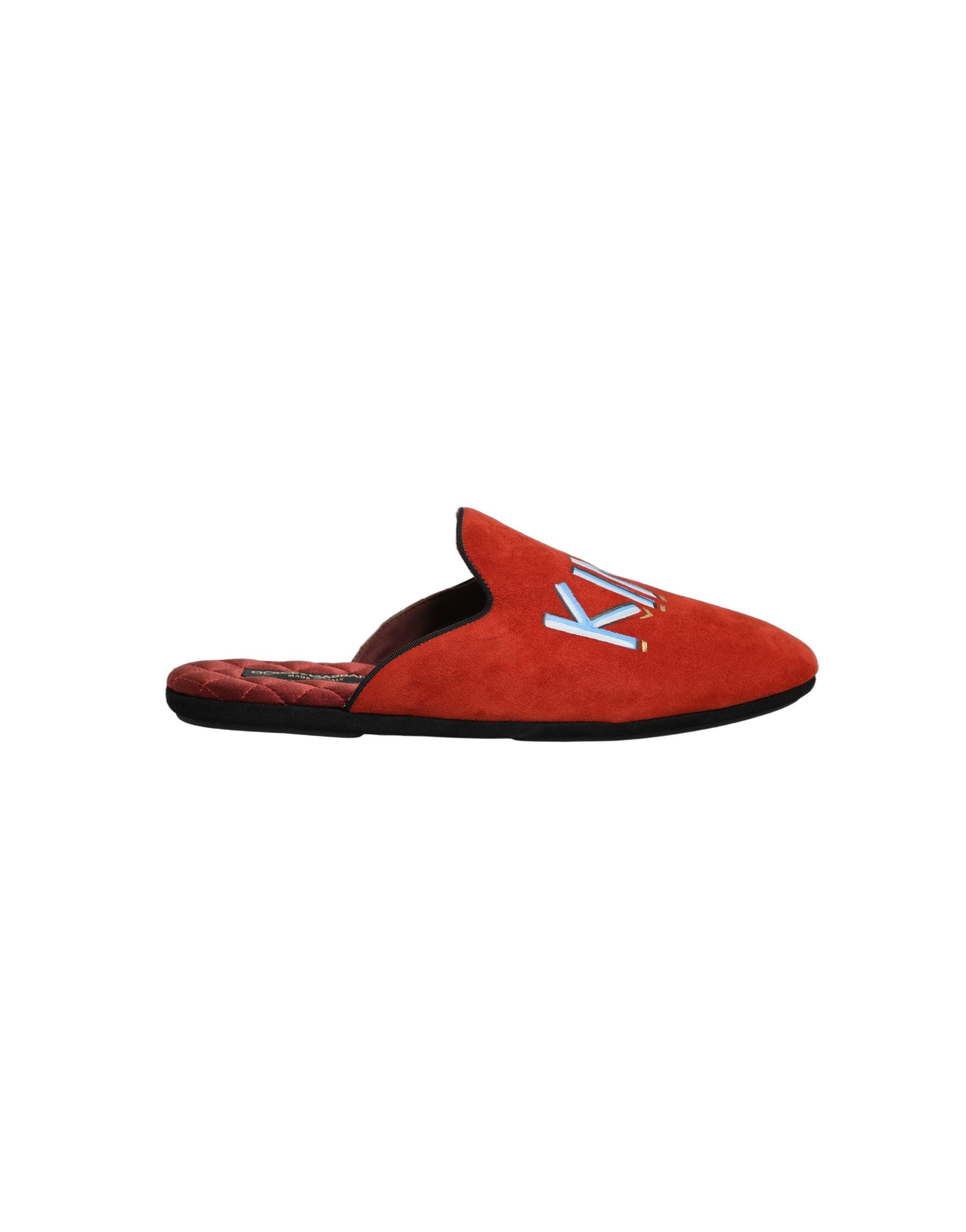 Dolce & Gabbana Red Suede DG King Men House Slipper Shoes